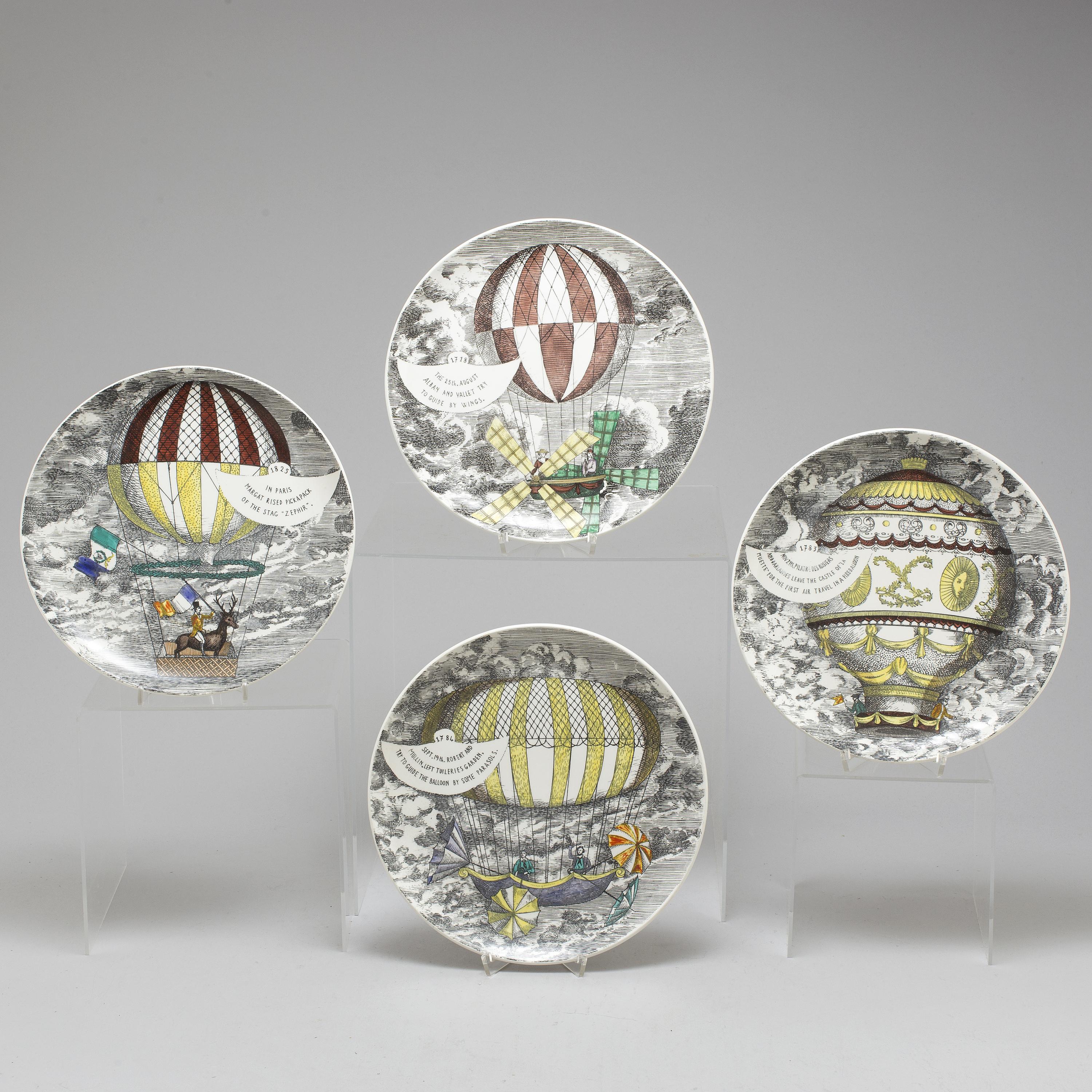 Vintage Piero Fornasetti Set of Six Plates, Mongolfiere Hot Air Balloon Design 7