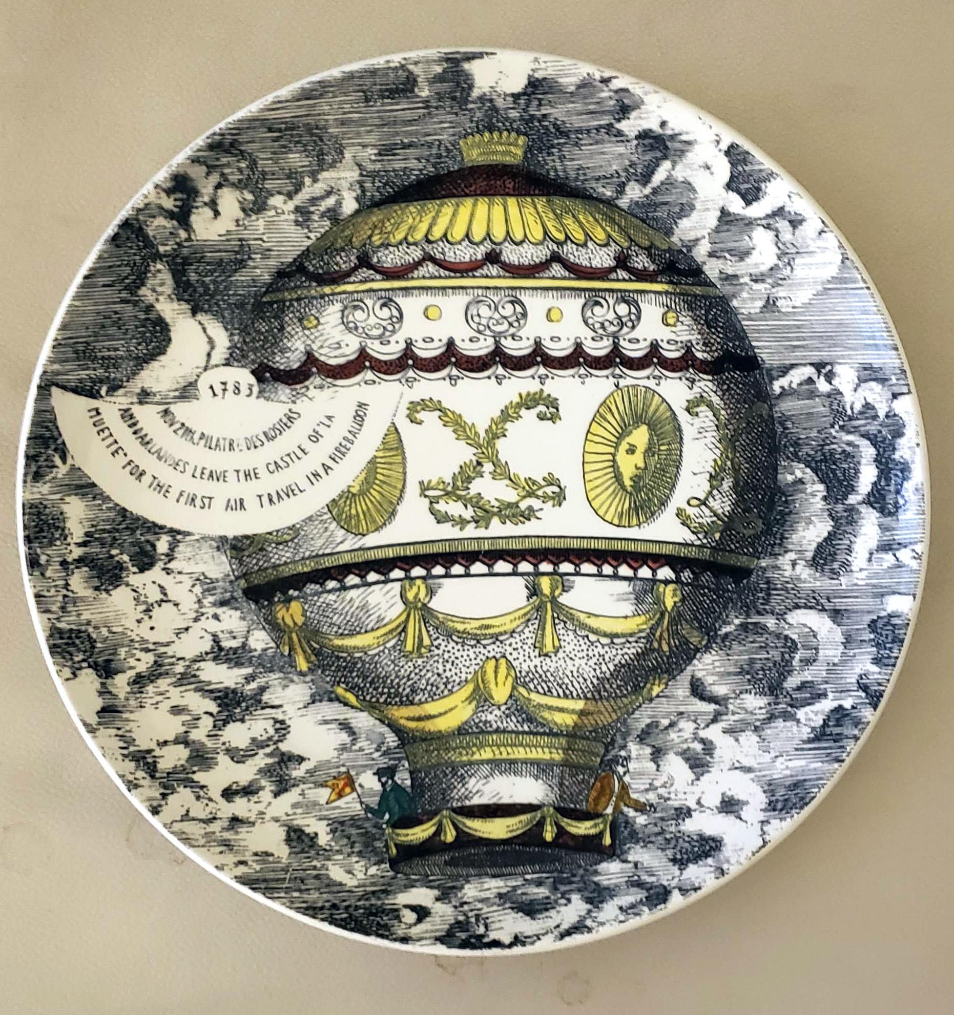 Vintage Piero Fornasetti Set of Six Plates, Mongolfiere Hot Air Balloon Design 1