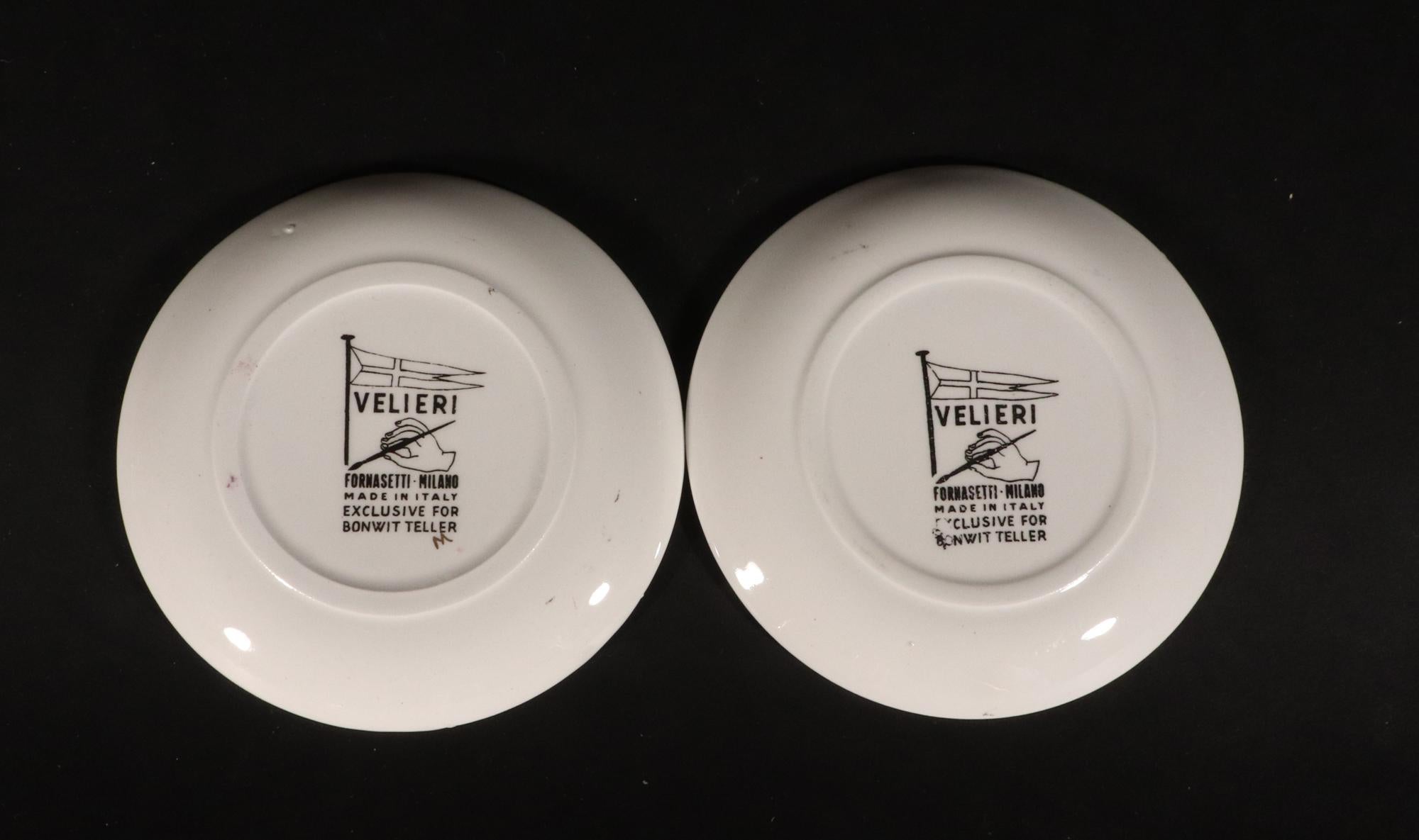 Vintage Piero Fornasetti Tall Ship Ceramic Coasters with Box, Velieri Pattern For Sale 6