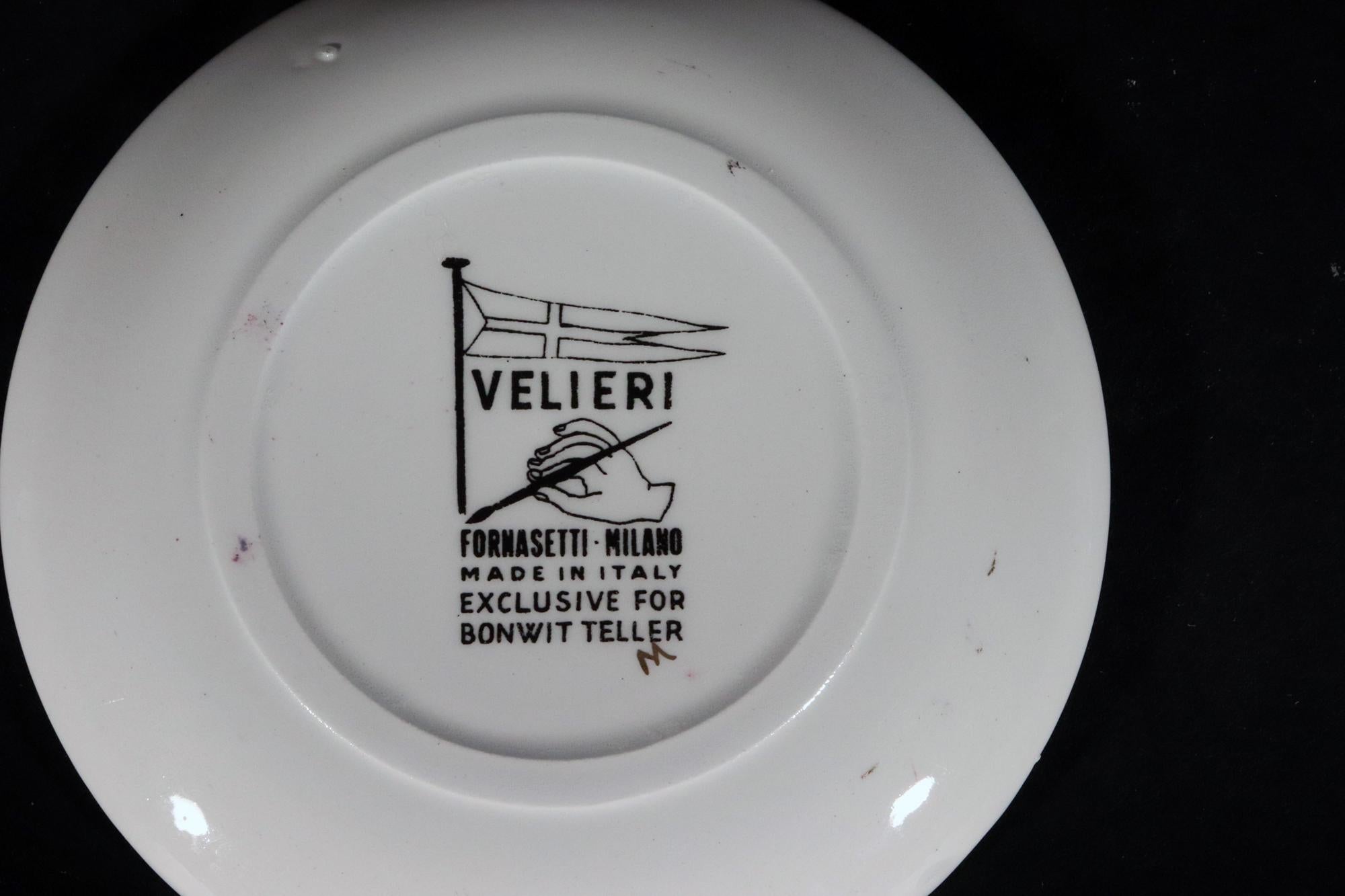 Vintage Piero Fornasetti Tall Ship Ceramic Coasters with Box, Velieri Pattern For Sale 7