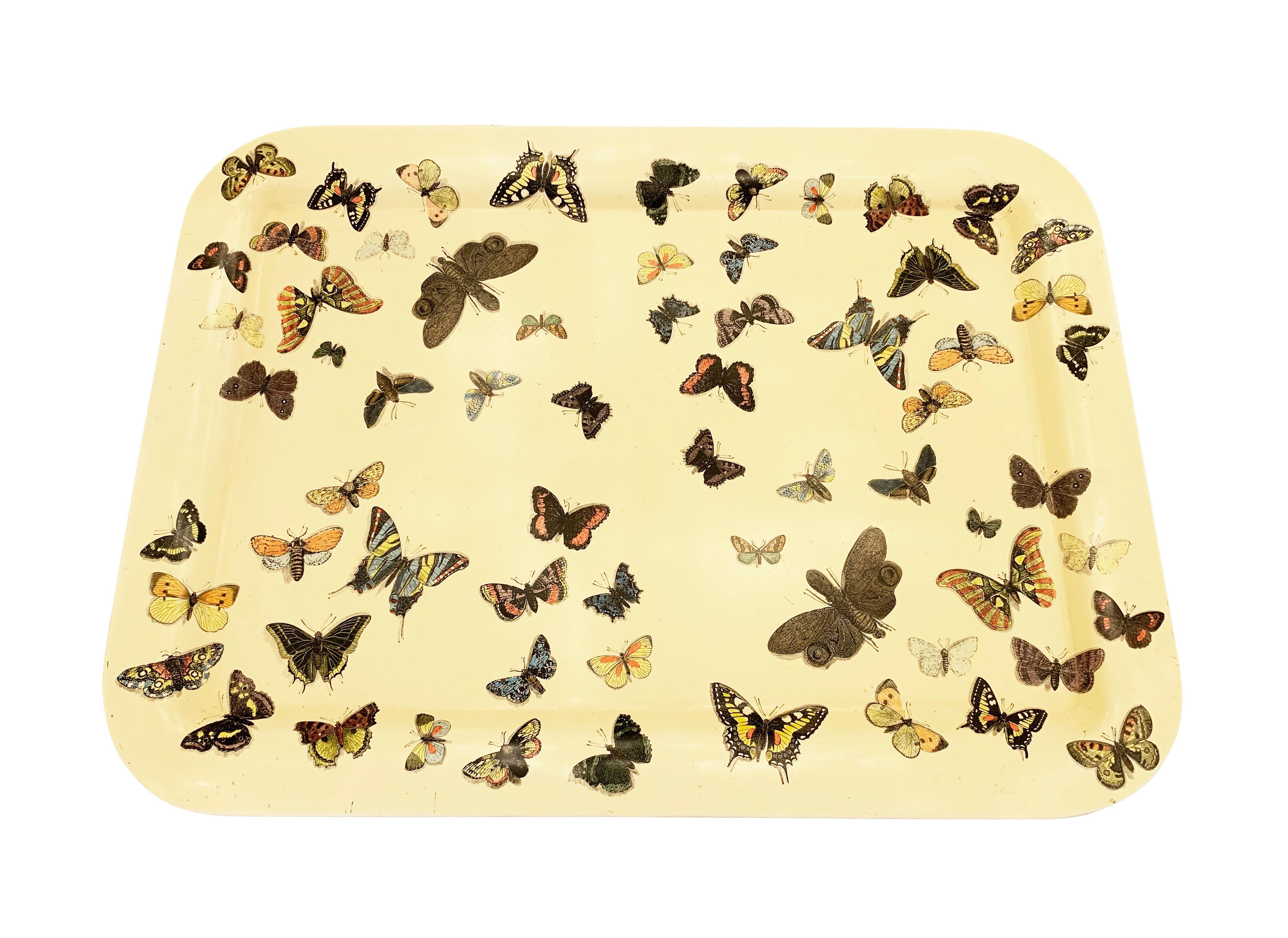 Tablett und Ständer mit Schmetterlingsmotiv von Piero Fornasetti im Zustand „Gut“ im Angebot in New York, NY