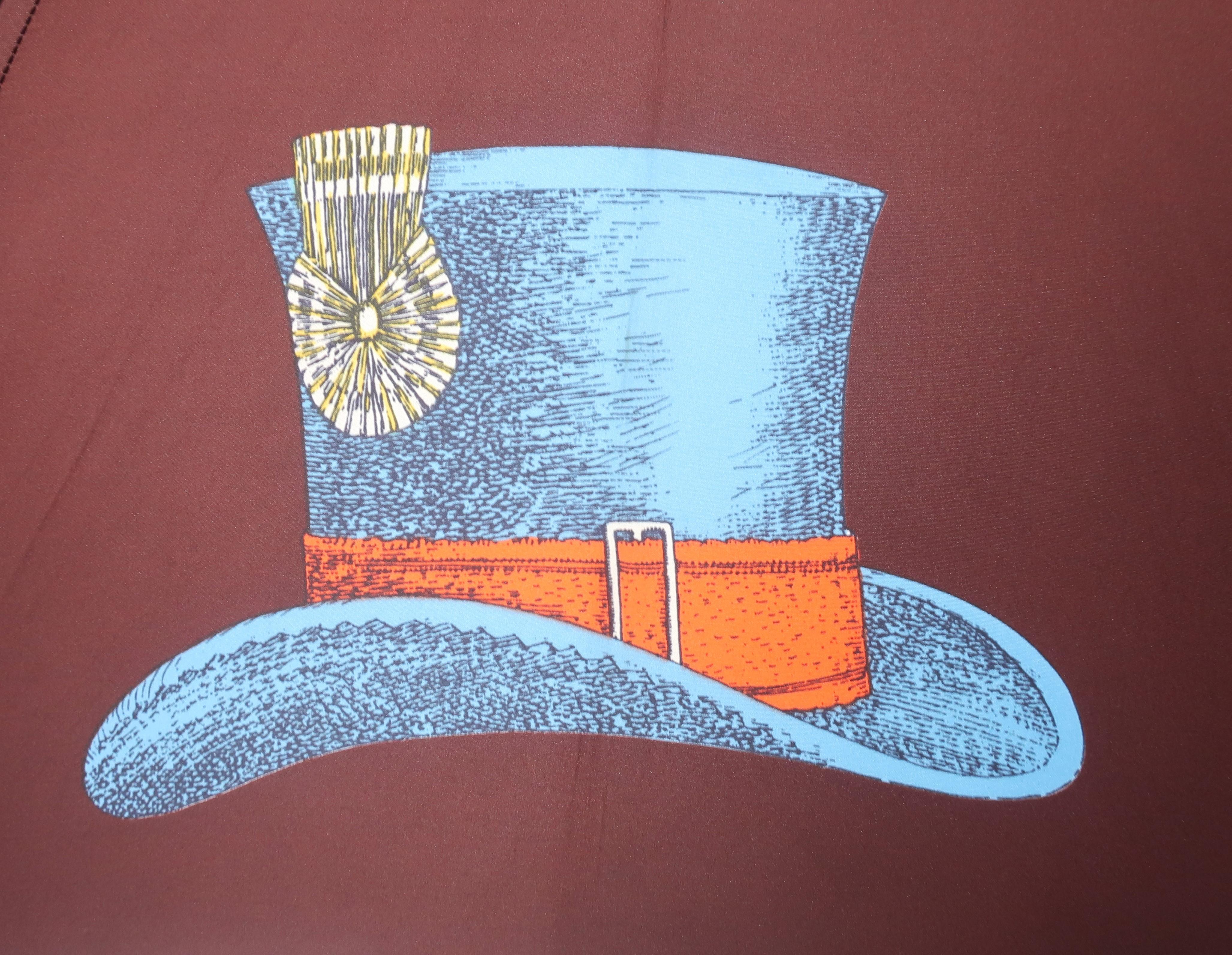 Brown Vintage Piero Fornasetti Trompe L'oeil 'Cappelli' Hats Umbrella