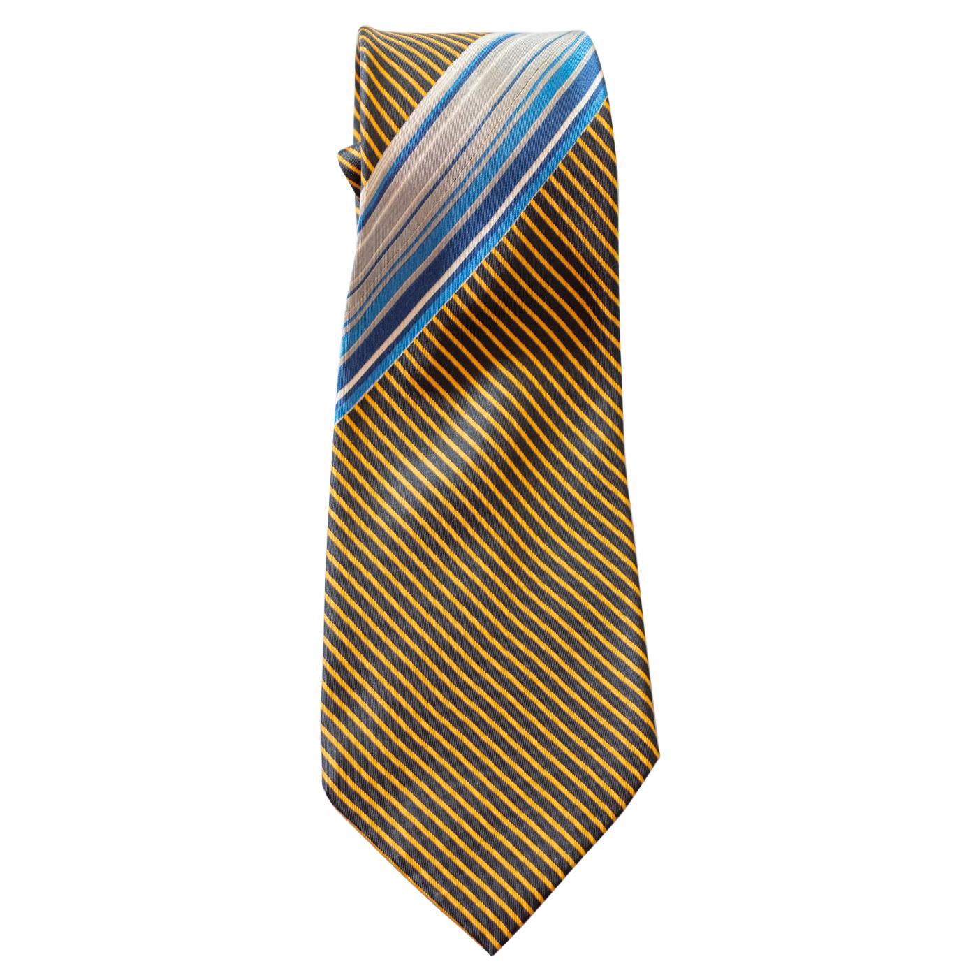 Vintage Pierre Balmain 100% silk tie with small yellow stripes  For Sale