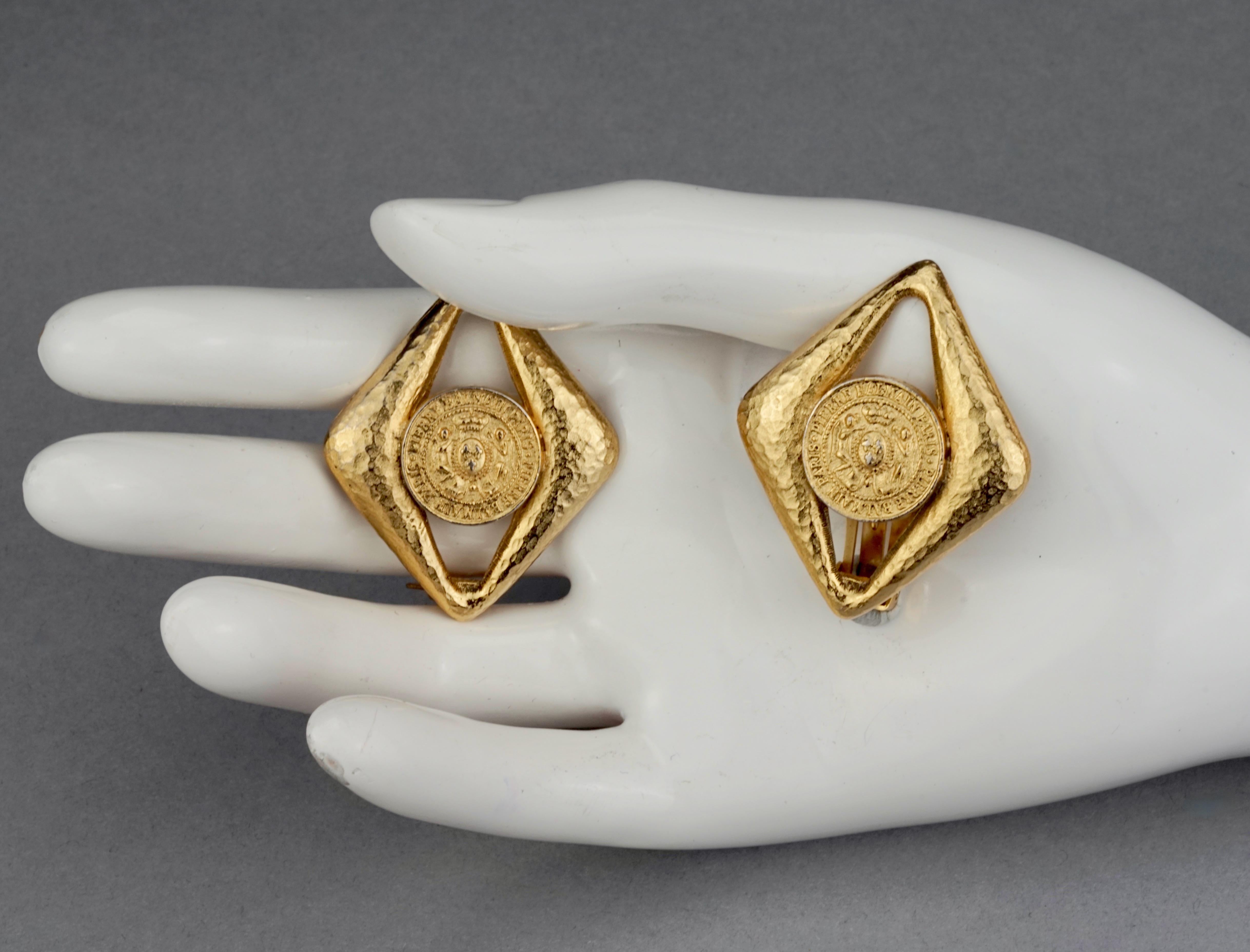 Vintage PIERRE BALMAIN Diamond Coin Earrings For Sale 2