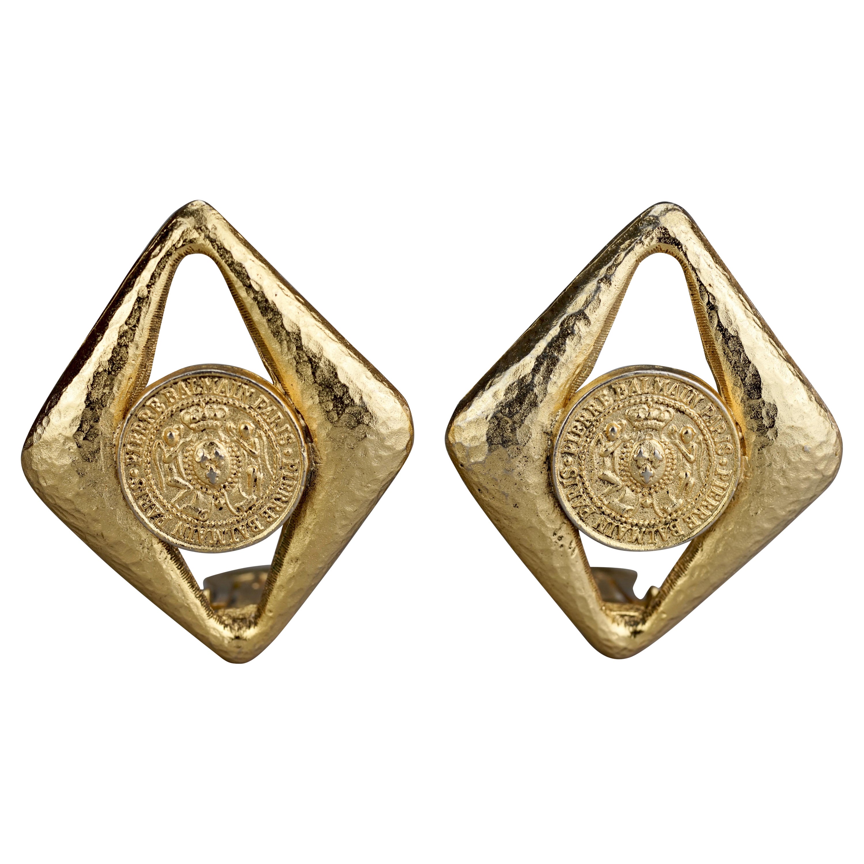Pre-owned Pierre Balmain Vintage  Diamond Coin Earrings In Brown