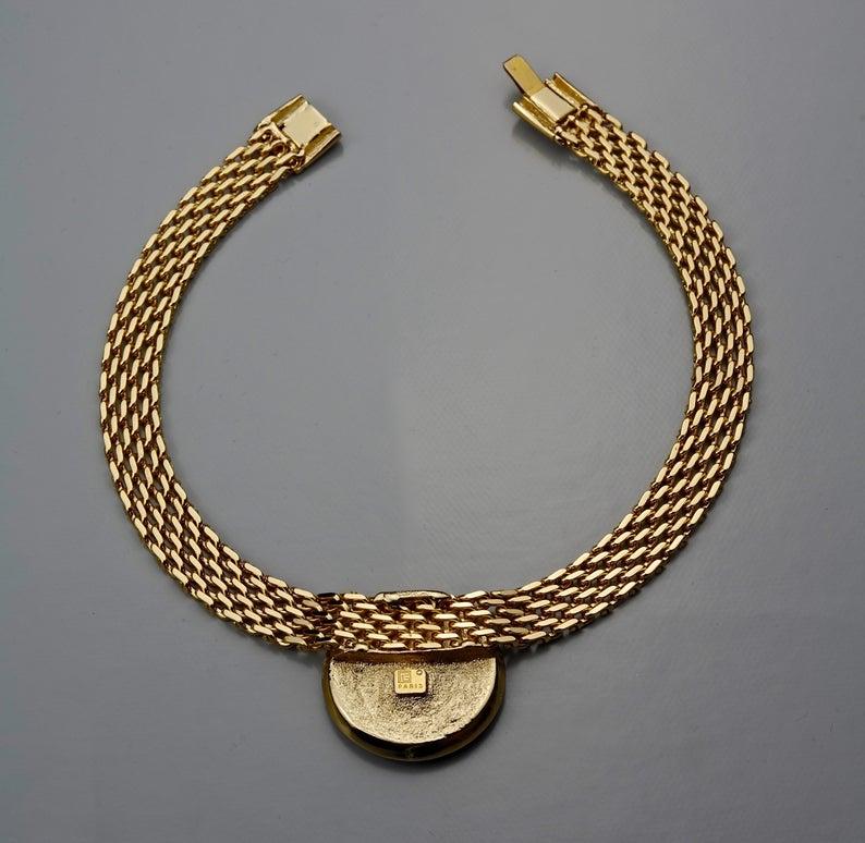 Vintage PIERRE BALMAIN Medallion Crest Rhinestone Necklace 3