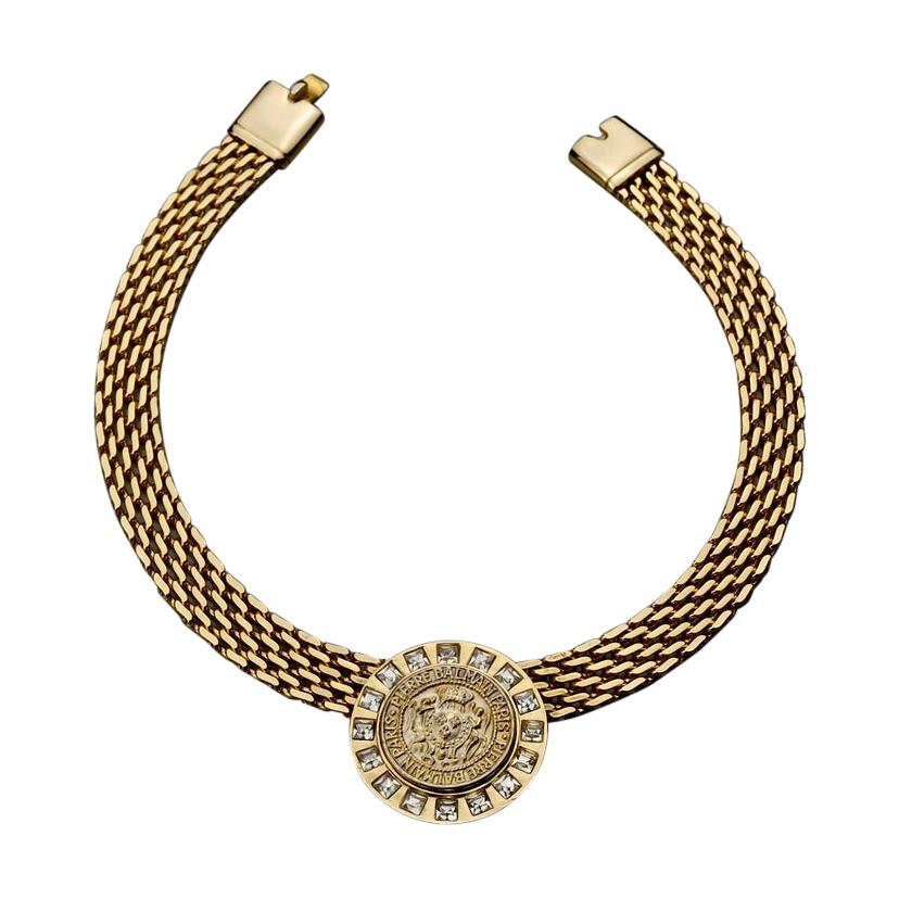 Vintage PIERRE BALMAIN Medallion Crest Rhinestone Necklace