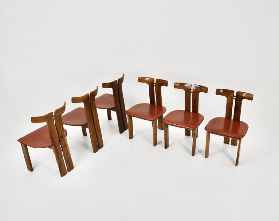 Pierre Cardin 6 Dining Chairs Chaises in Walnut and Leather  France In Good Condition In Lège Cap Ferret, FR