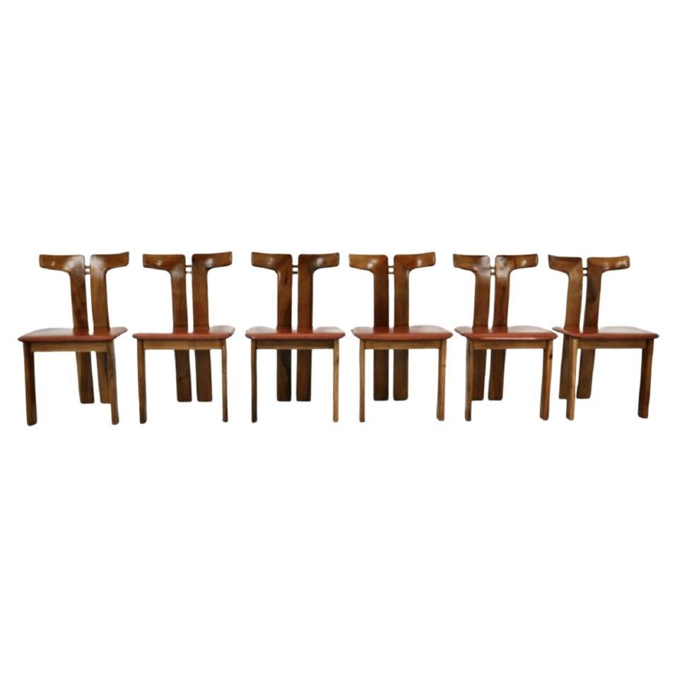 Pierre Cardin 6 Dining Chairs Chaises in Walnut and Leather  France