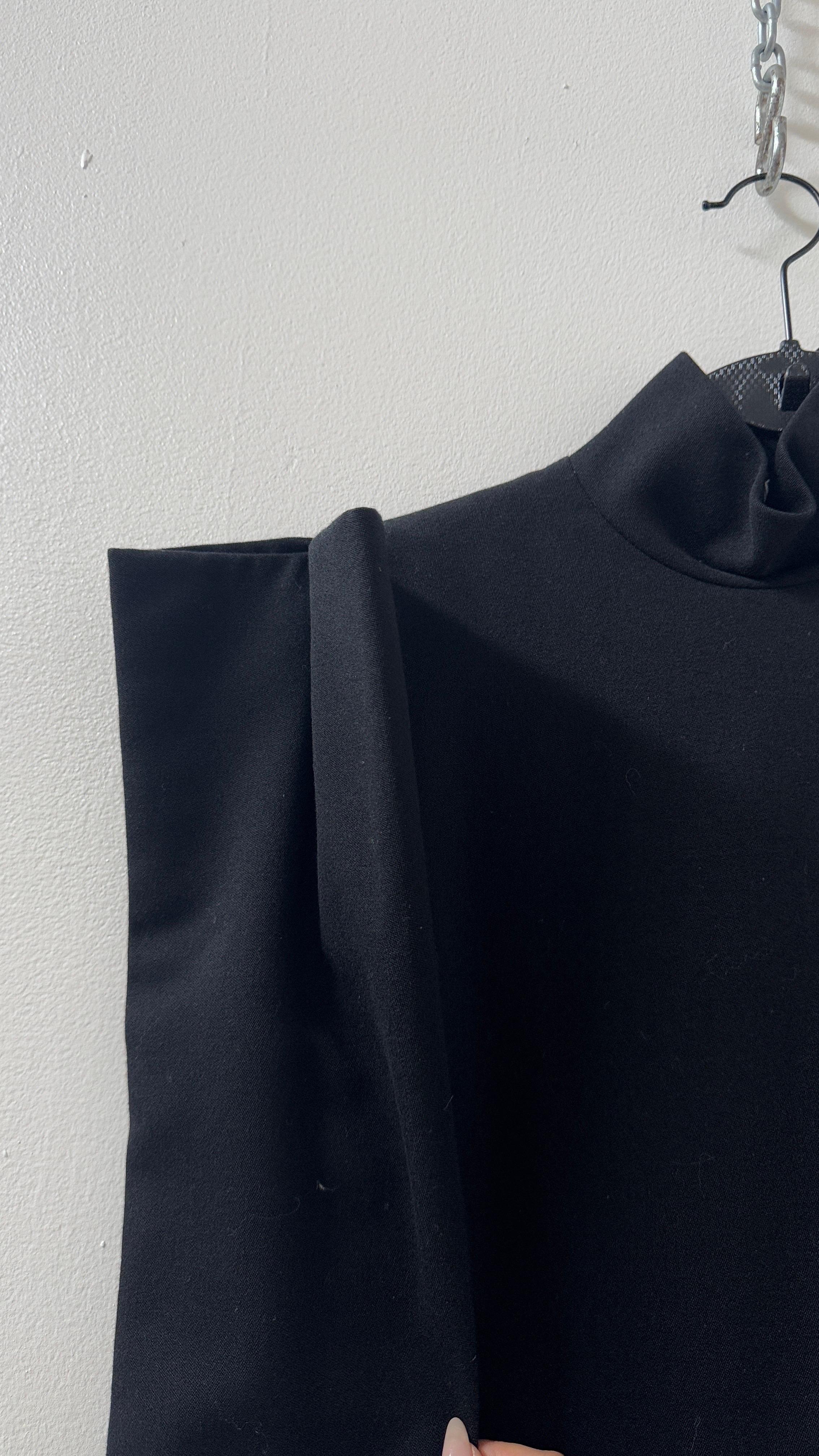 Vintage Pierre Cardin Black Dress with Sculptural Shoulders For Sale 2