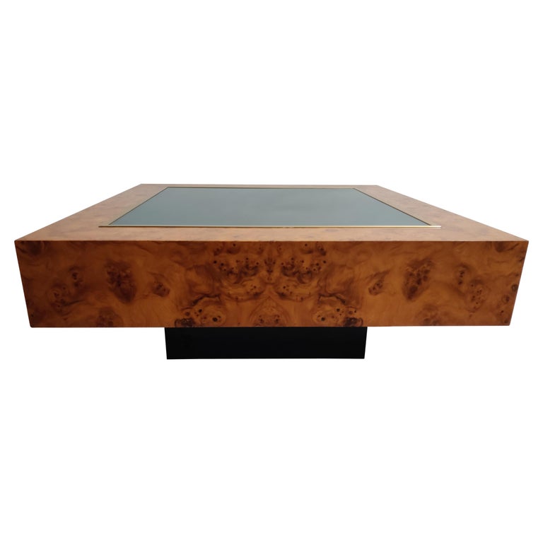Pierre Cardin Coffee Table - Rare Burl Wood Fan Coffee Table by Pierre Cardin - Mid ... - Beautiful pierre carding coffee table with an ebonized wooden base and a graduated aluminum top.