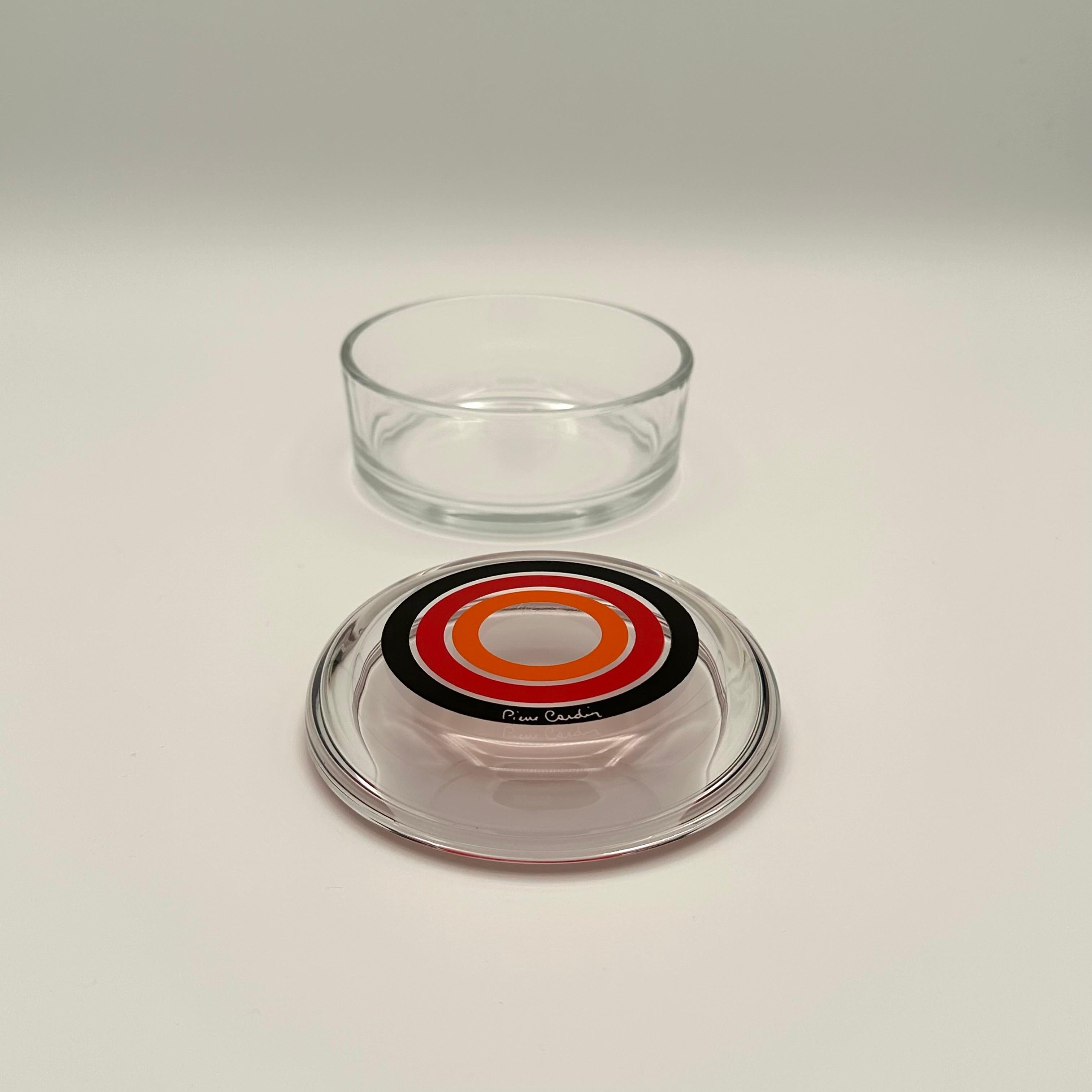 Space Age Vintage Pierre Cardin for Sasaki Lidded Glass Bowl in Red, Orange and Black For Sale
