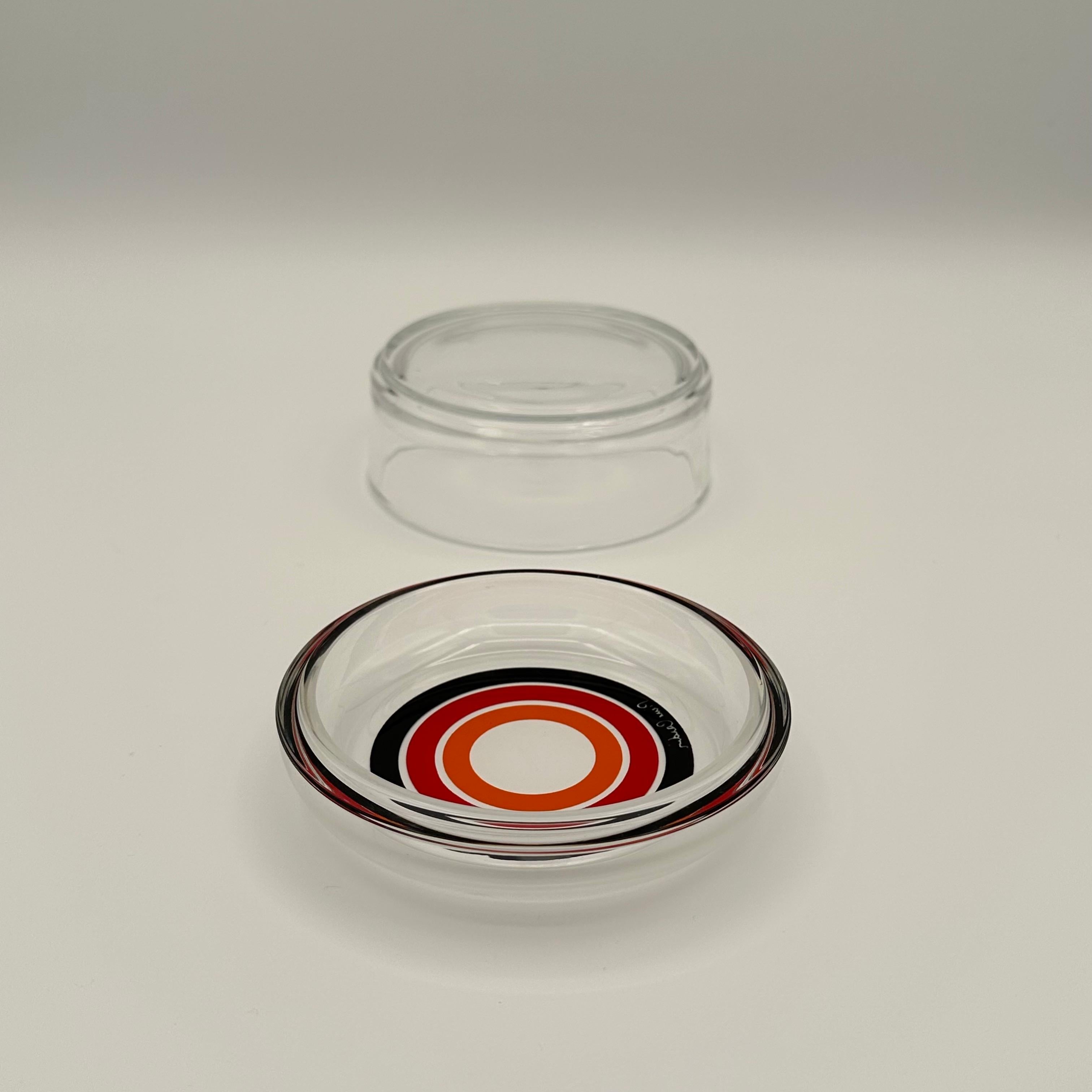 Late 20th Century Vintage Pierre Cardin for Sasaki Lidded Glass Bowl in Red, Orange and Black For Sale