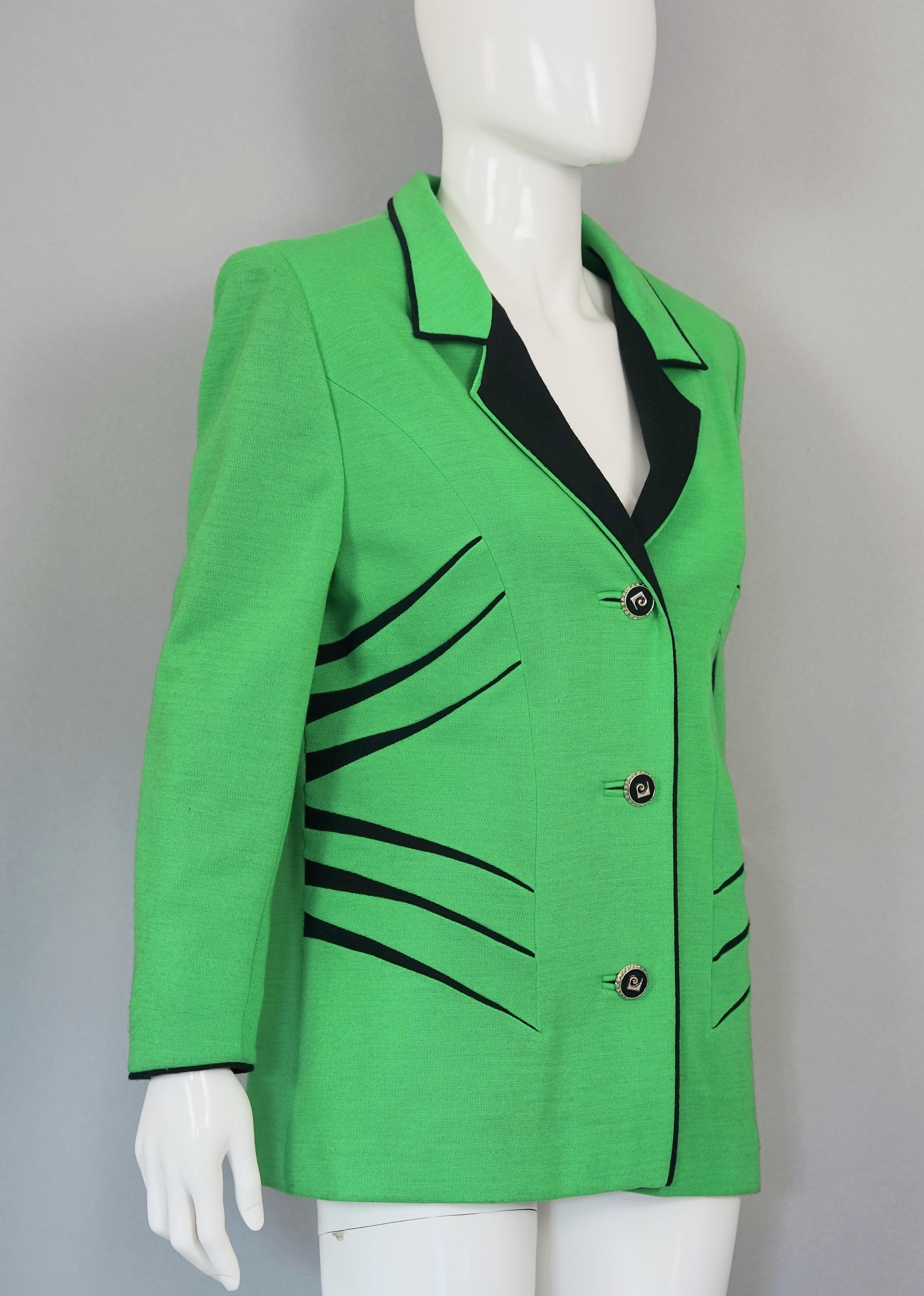 Women's or Men's Vintage PIERRE CARDIN Futuristic Green Black Contrast Jacket For Sale