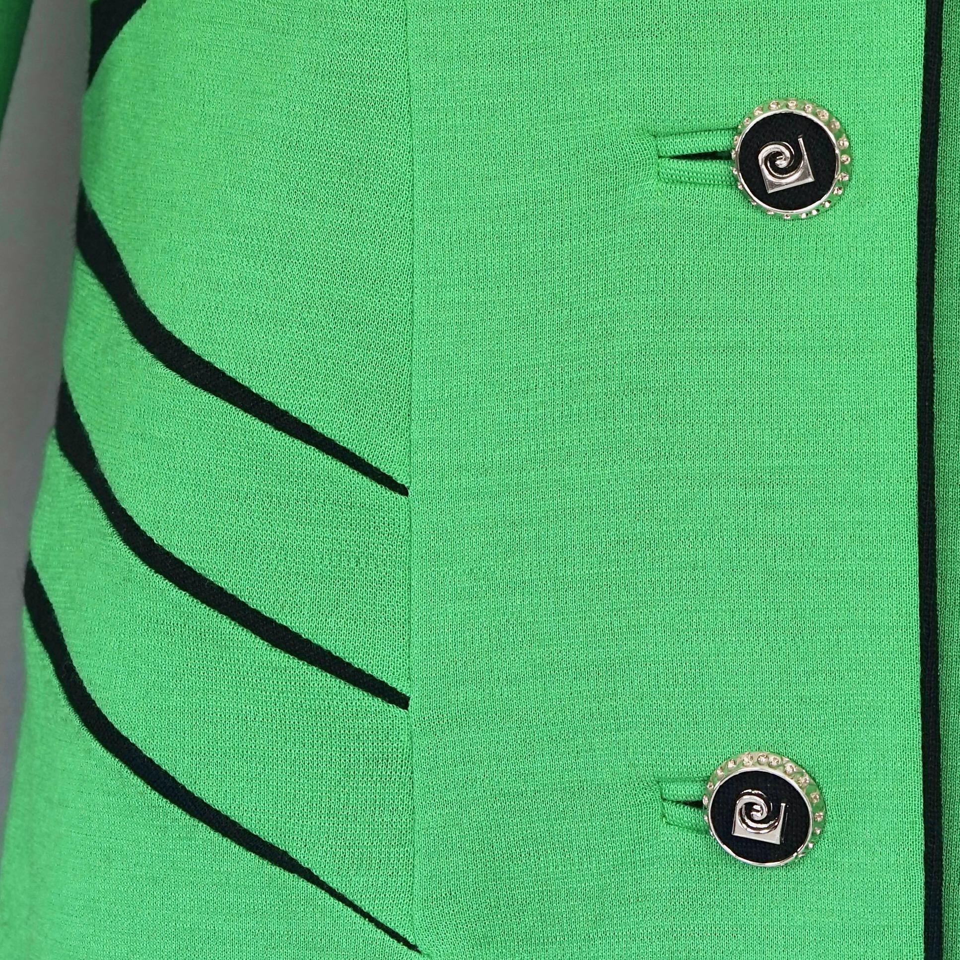 Vintage PIERRE CARDIN Futuristic Green Black Contrast Jacket For Sale 3