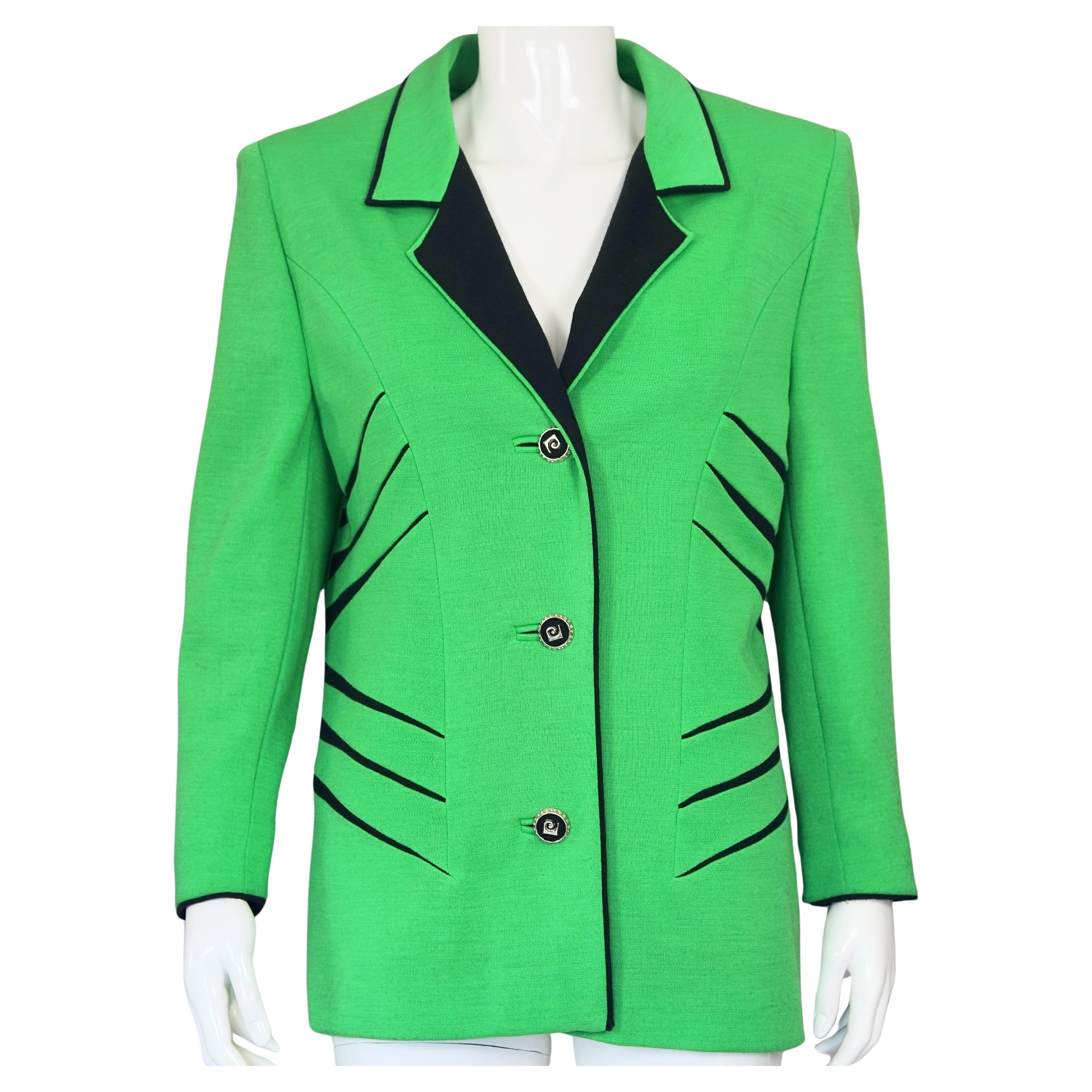 Vintage PIERRE CARDIN Futuristic Green Black Contrast Jacket For Sale