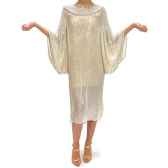 Vintage Pierre Cardin Ivory Silk Beaded Evening Dress w Dramatic Necklace Back