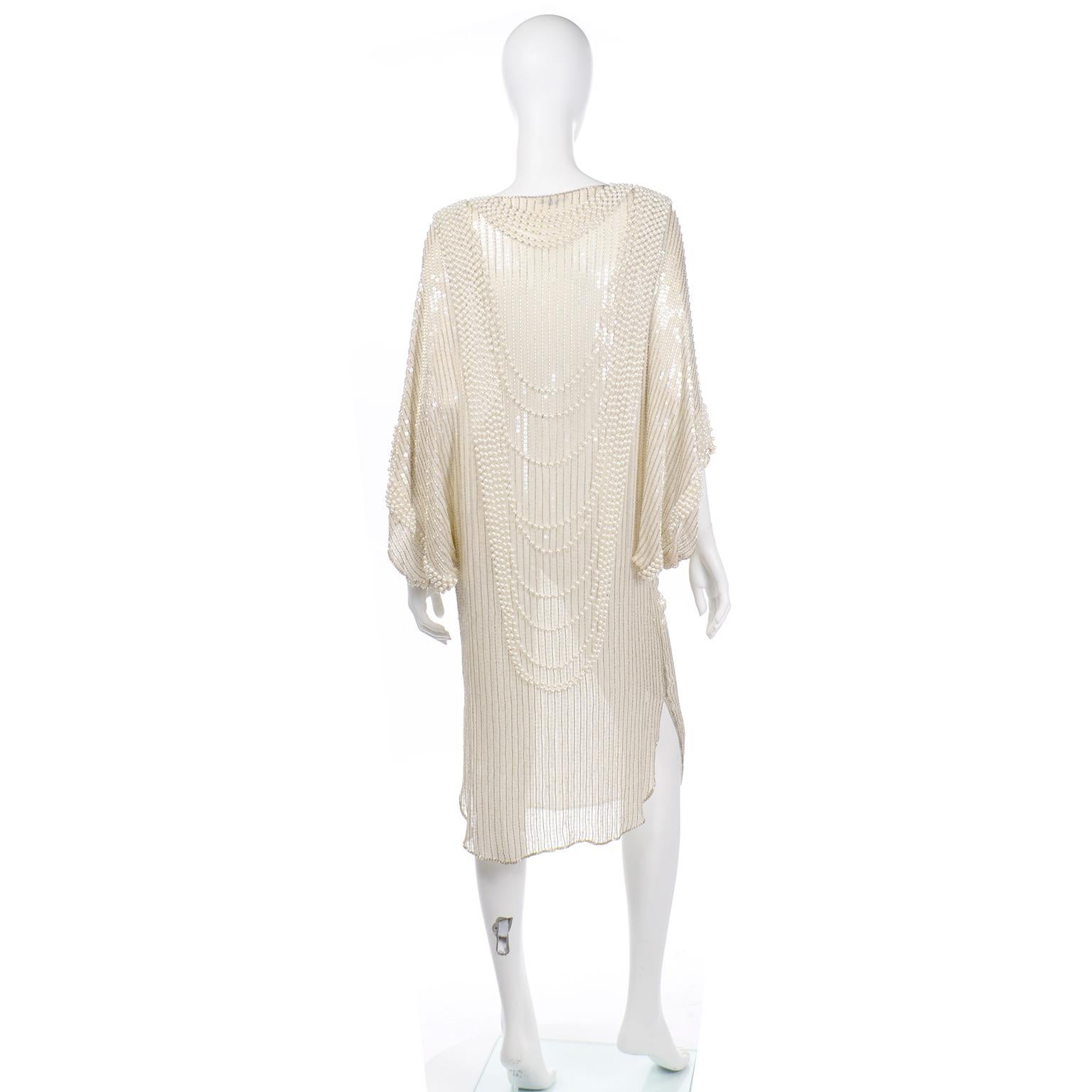Vintage Pierre Cardin Ivory Silk Beaded Evening Dress w Dramatic ...