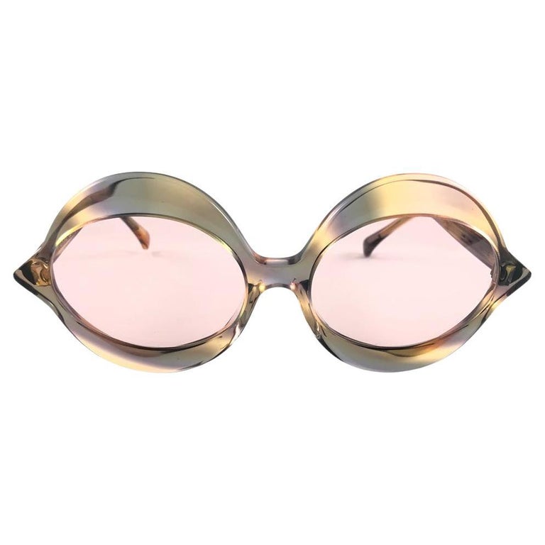 Lunettes De Soleil Vintage Pierre Cardin Années 70 - Monture Carrée Multicolore - Neuf Vieux Stock