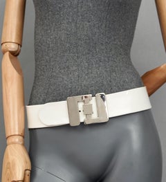 Vintage PIERRE CARDIN Logo Buckle Space Age White Patent Belt