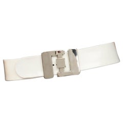 Vintage PIERRE CARDIN Logo Buckle Space Age White Patent Belt