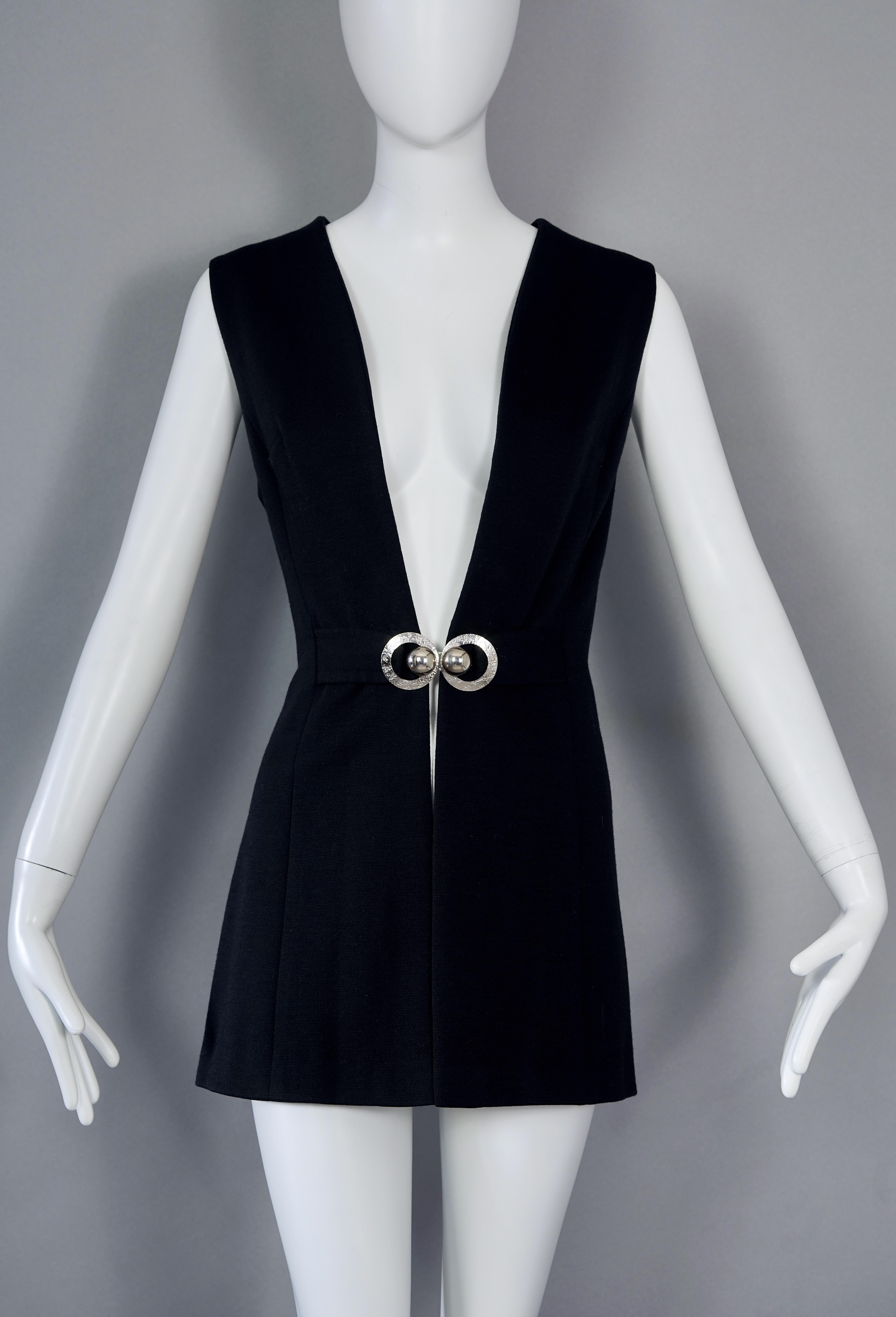 Vintage PIERRE CARDIN Mod Space Age Black Wool Vest Coat For Sale 1