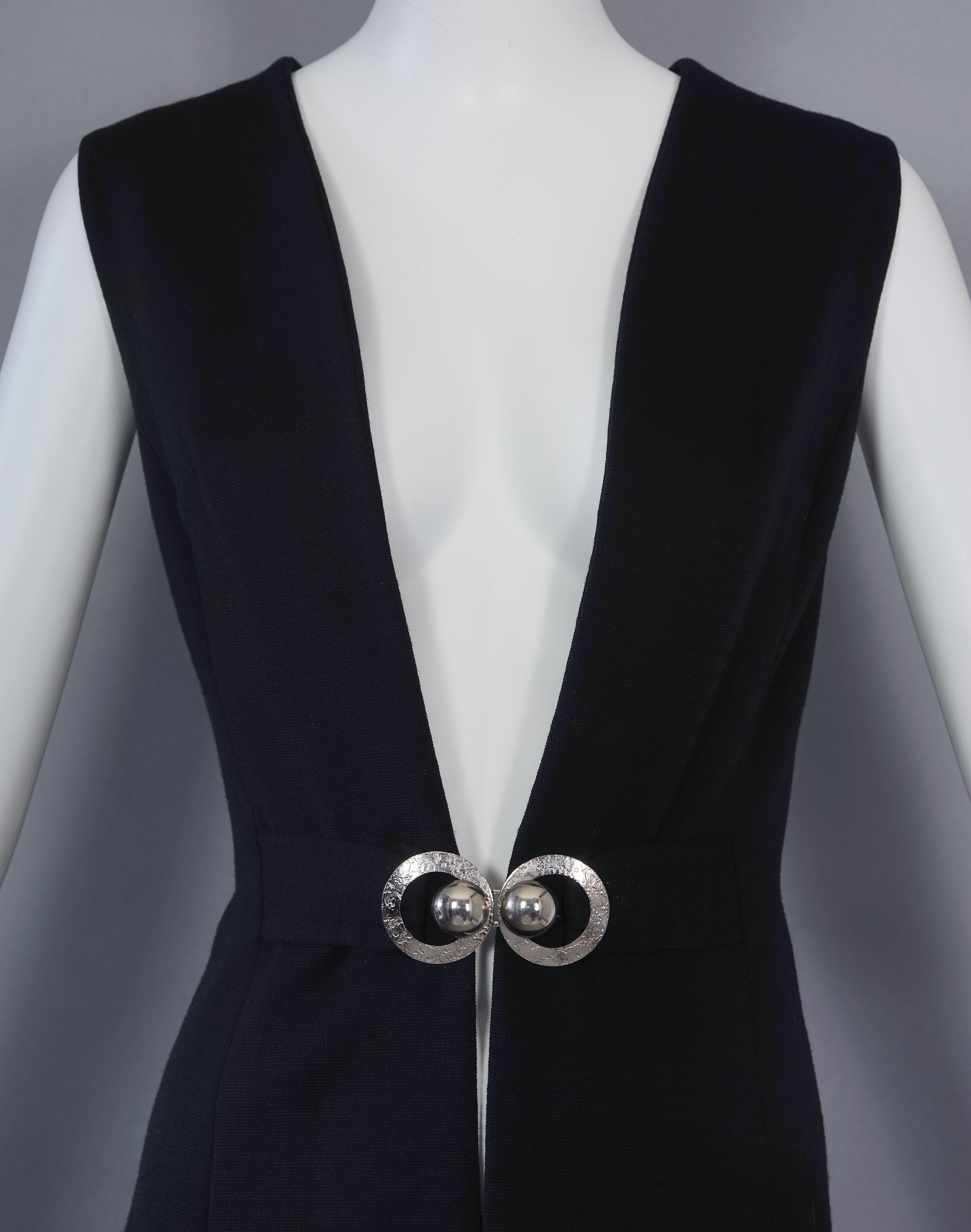 Vintage PIERRE CARDIN Mod Space Age Black Wool Vest Coat For Sale 3