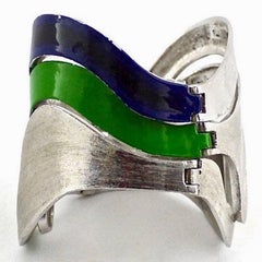 Vintage PIERRE CARDIN Modernist Enamel Stack of 3 Puzzle Bangles Cuff Bracelet