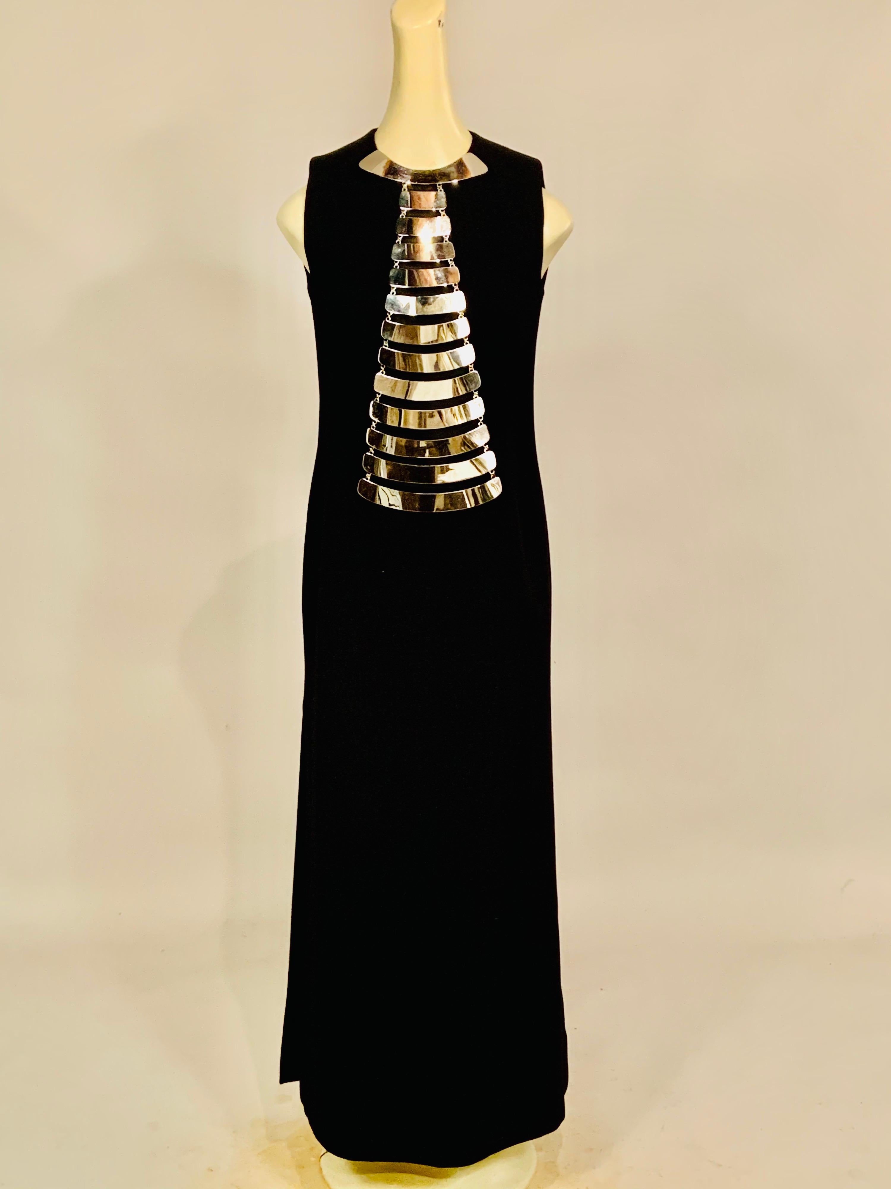 Vintage Pierre Cardin Space Age Black Dress with a Chrome Bib Necklace  c. 1968 1