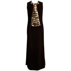 Vintage Pierre Cardin Space Age Black Dress with a Chrome Bib Necklace  c. 1968