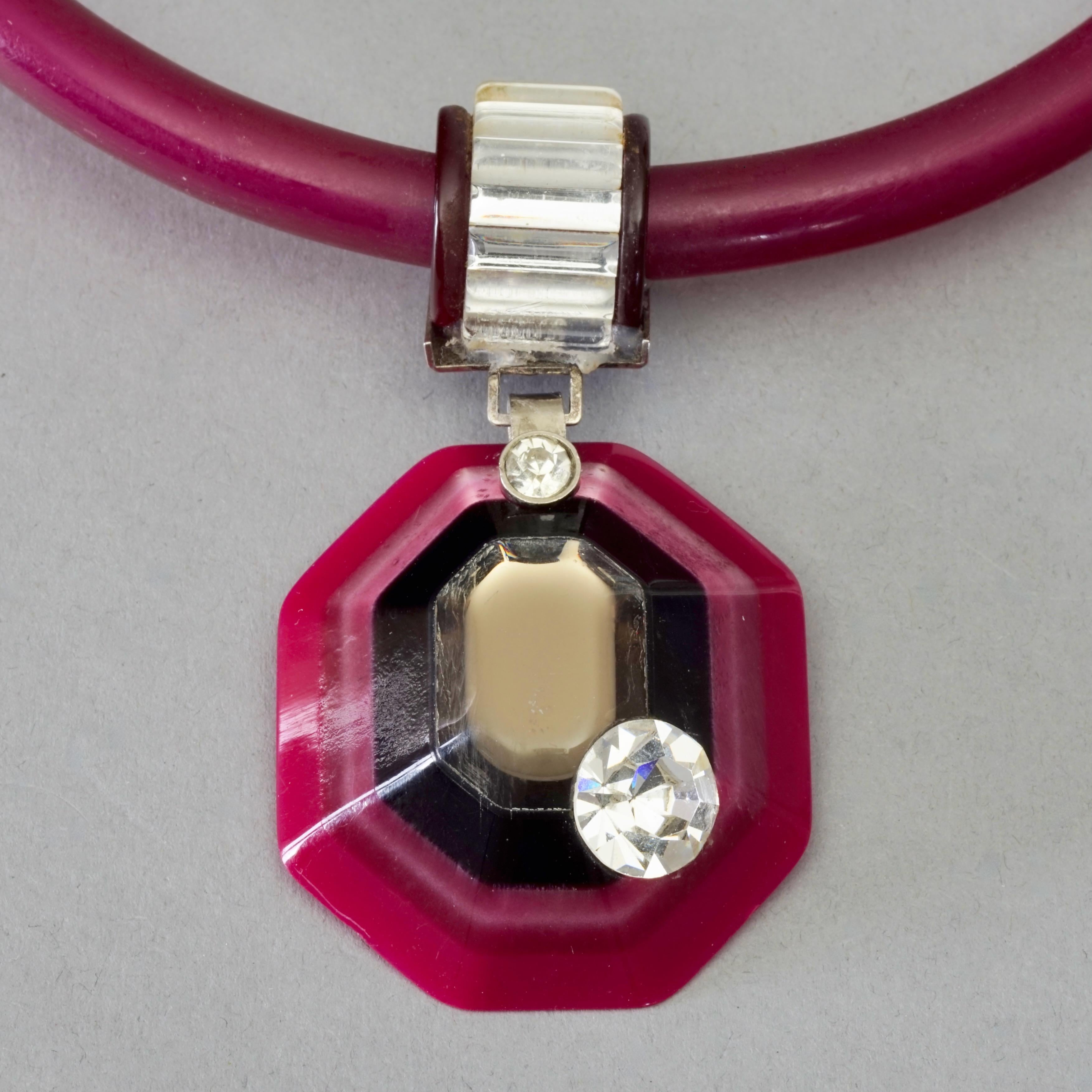 Women's Vintage PIERRE CARDIN Space Age Pink Lucite Rhinestone Necklace For Sale