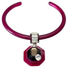 Vintage PIERRE CARDIN Space Age Pink Lucite Rhinestone Necklace