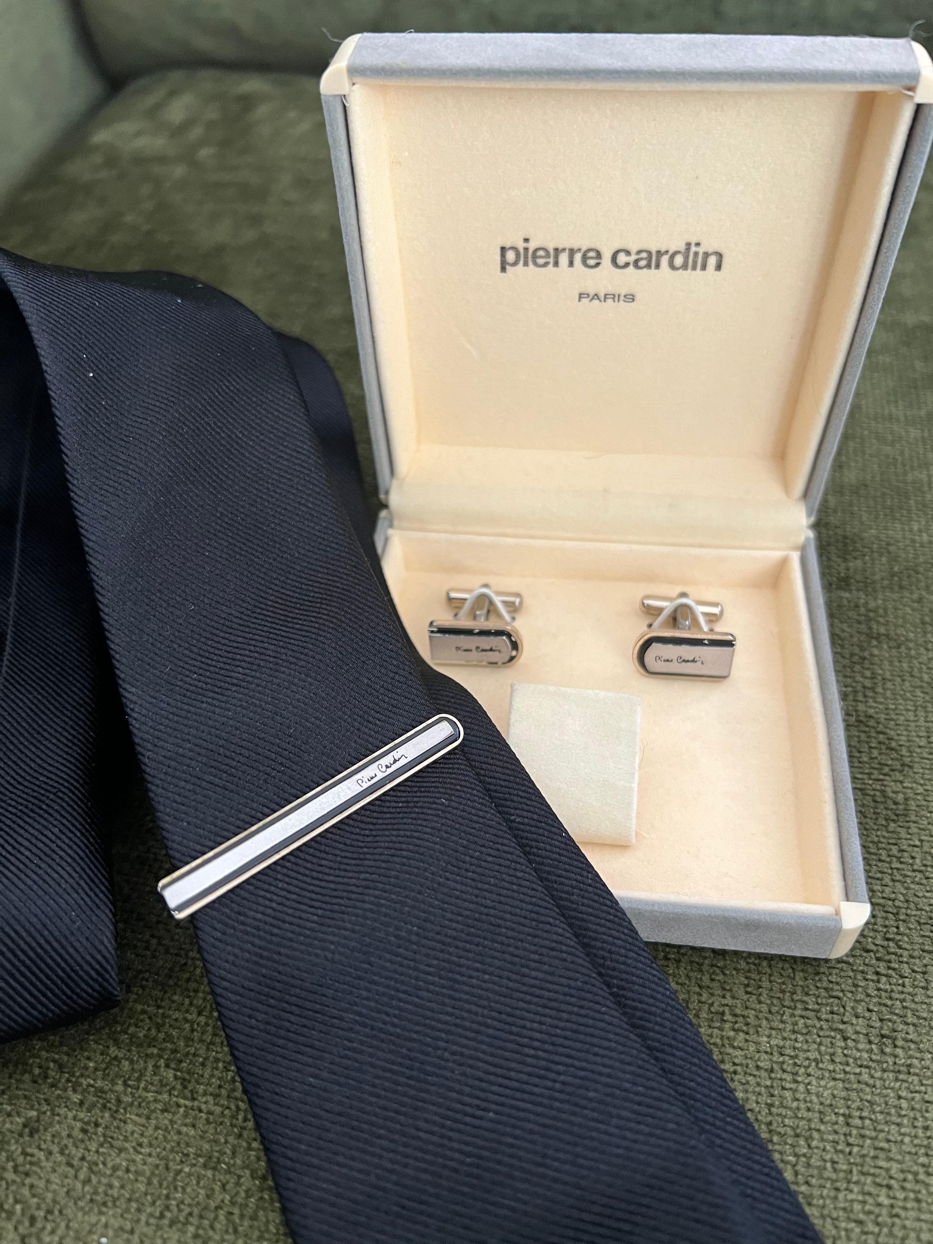 Art Deco Vintage PIERRE CARDIN Steel Cufflinks & Tie Clip With Original  Case Circa 1970 For Sale