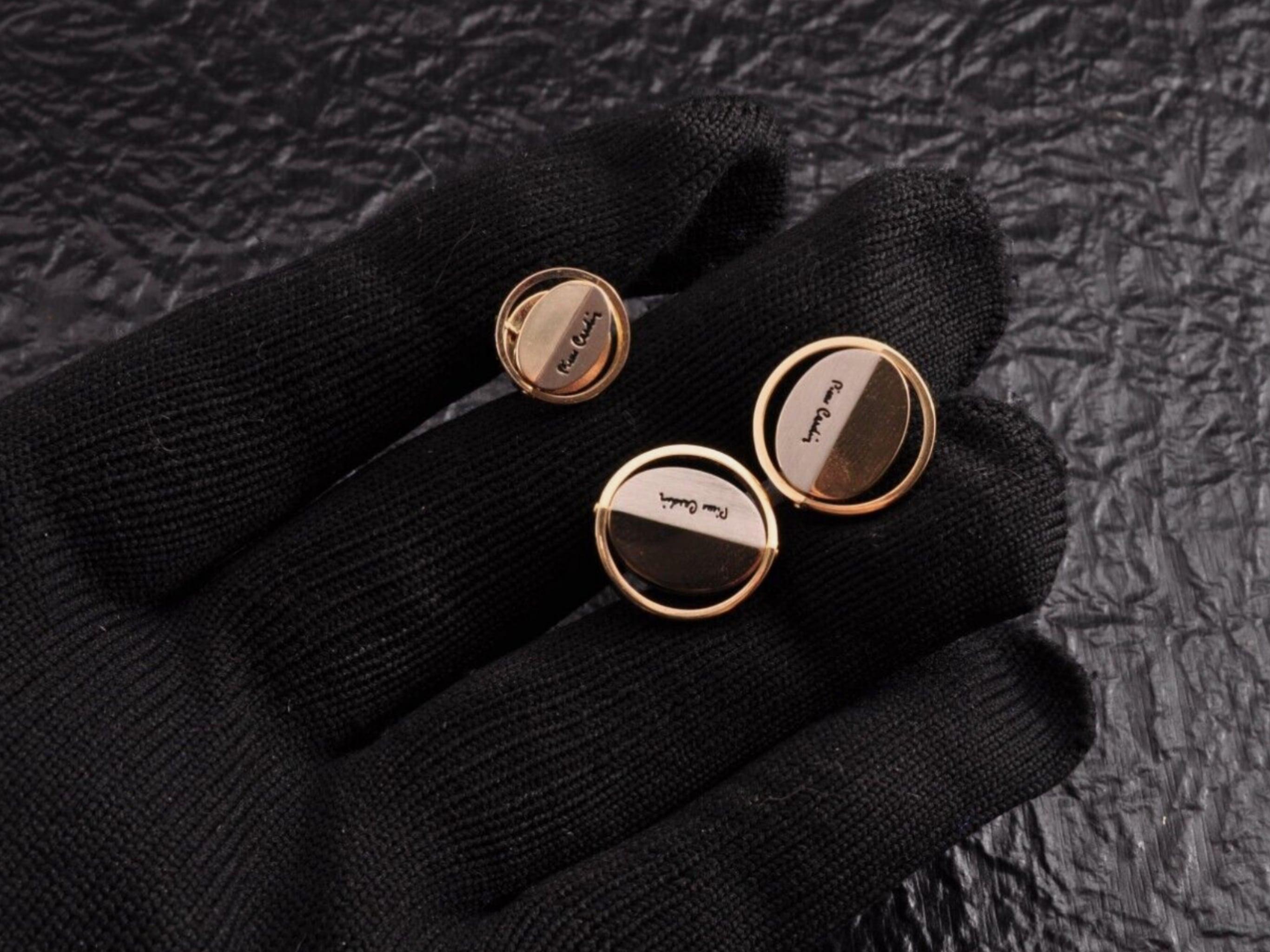Art Deco Vintage PIERRE CARDIN Steel & Gold Plate LOGO CUFFLINKS, ORIGINAL Case Circa1960 For Sale