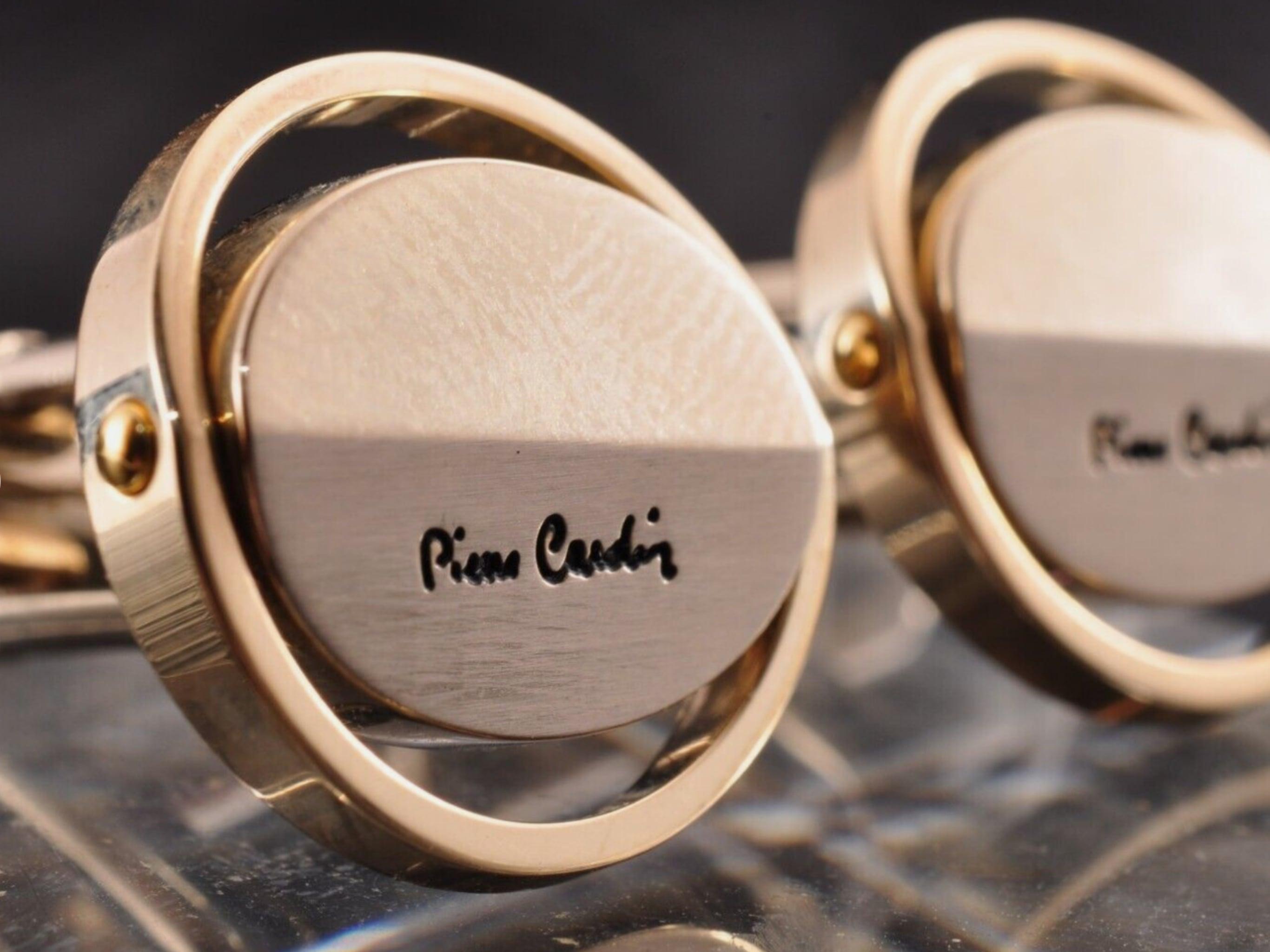 Vintage PIERRE CARDIN Steel & Gold Plate LOGO CUFFLINKS, ORIGINAL Case Circa1960 For Sale 1