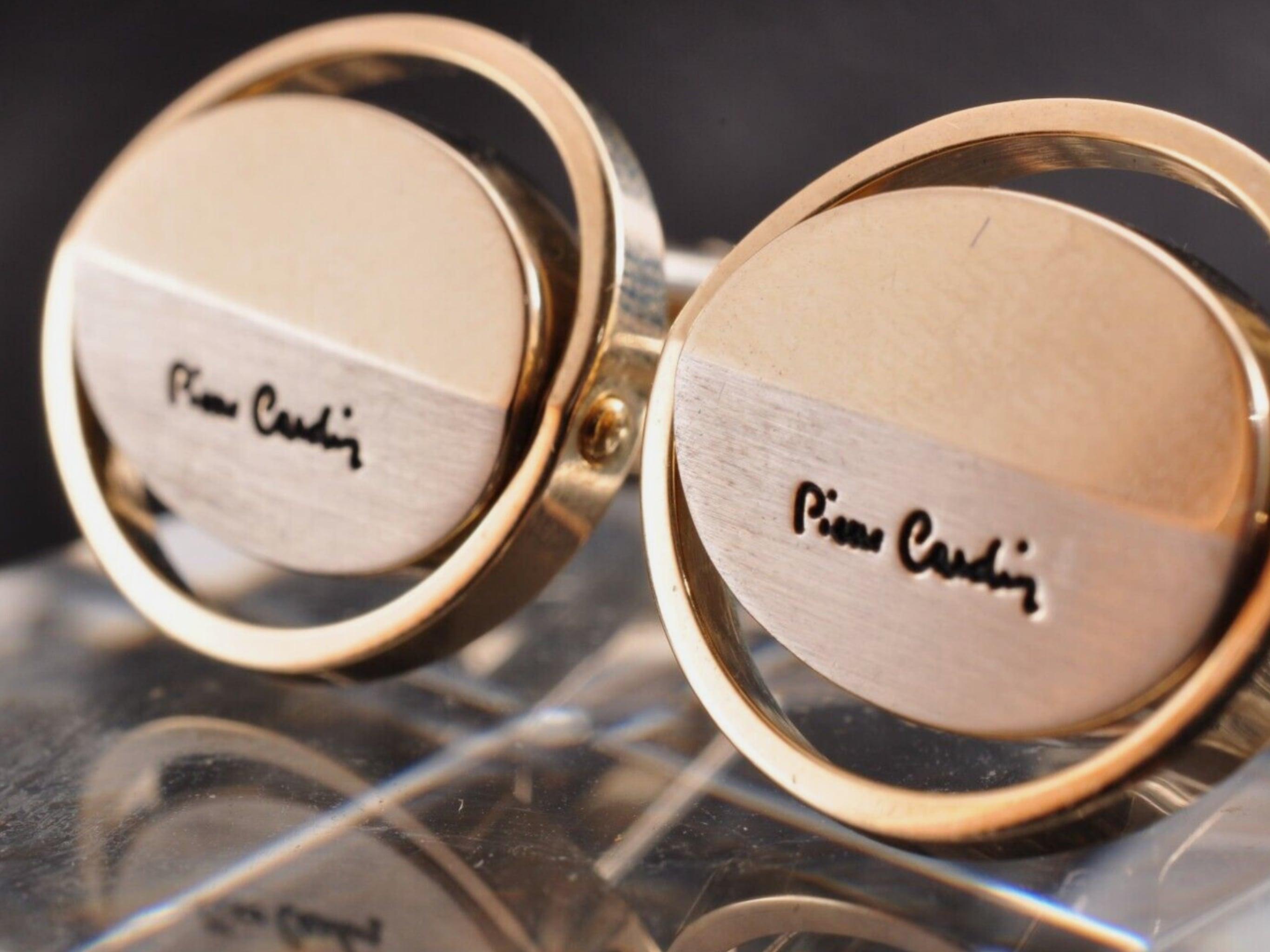 Vintage PIERRE CARDIN Steel & Gold Plate LOGO CUFFLINKS, ORIGINAL Case Circa1960 For Sale 2
