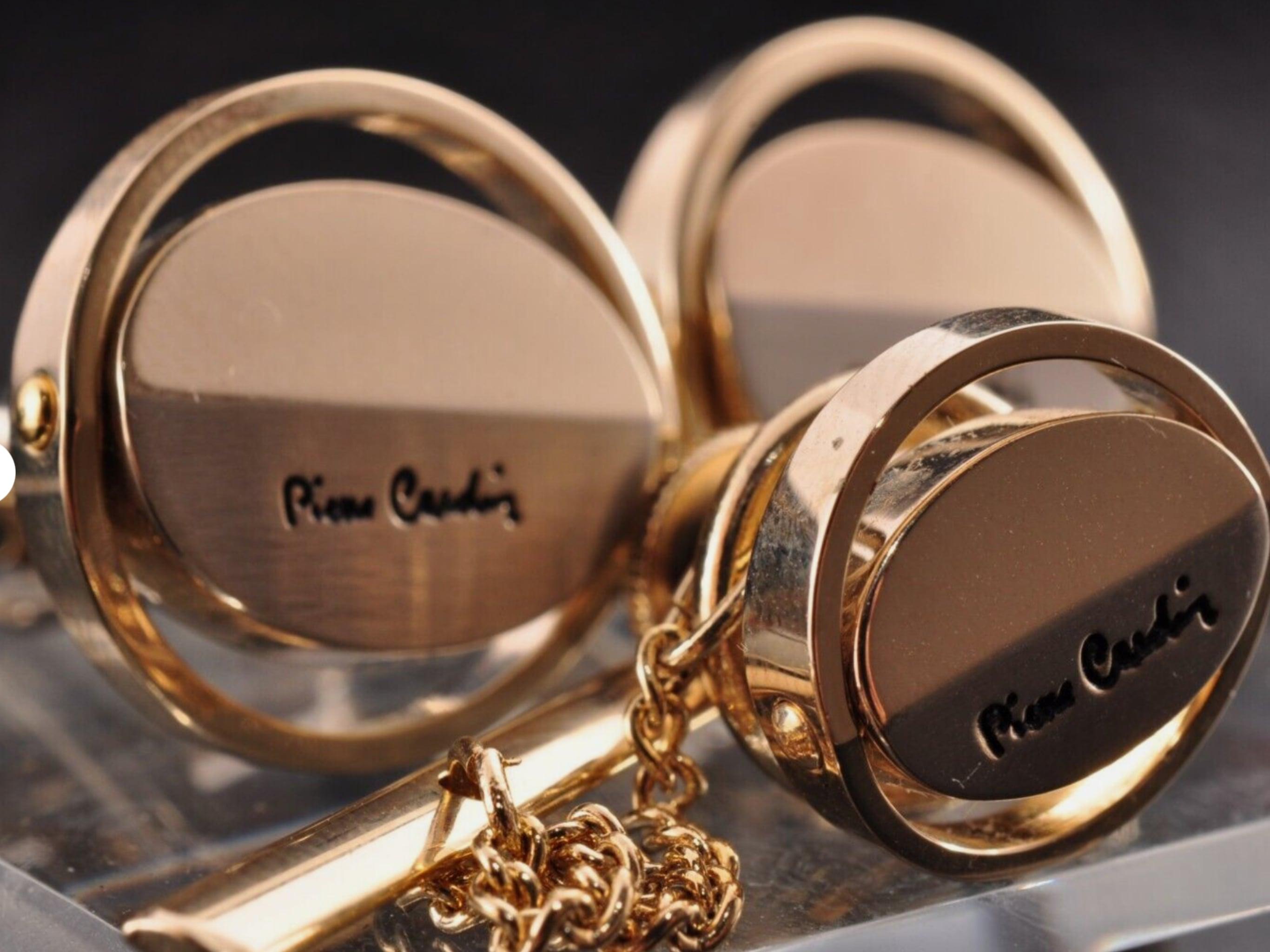 Vintage PIERRE CARDIN Steel & Gold Plate LOGO CUFFLINKS, ORIGINAL Case Circa1960 For Sale 4