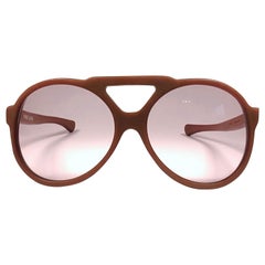 Vintage Pierre Cardin Tan Matte Aviator Medim Brown Lens 1960's Sunglasses