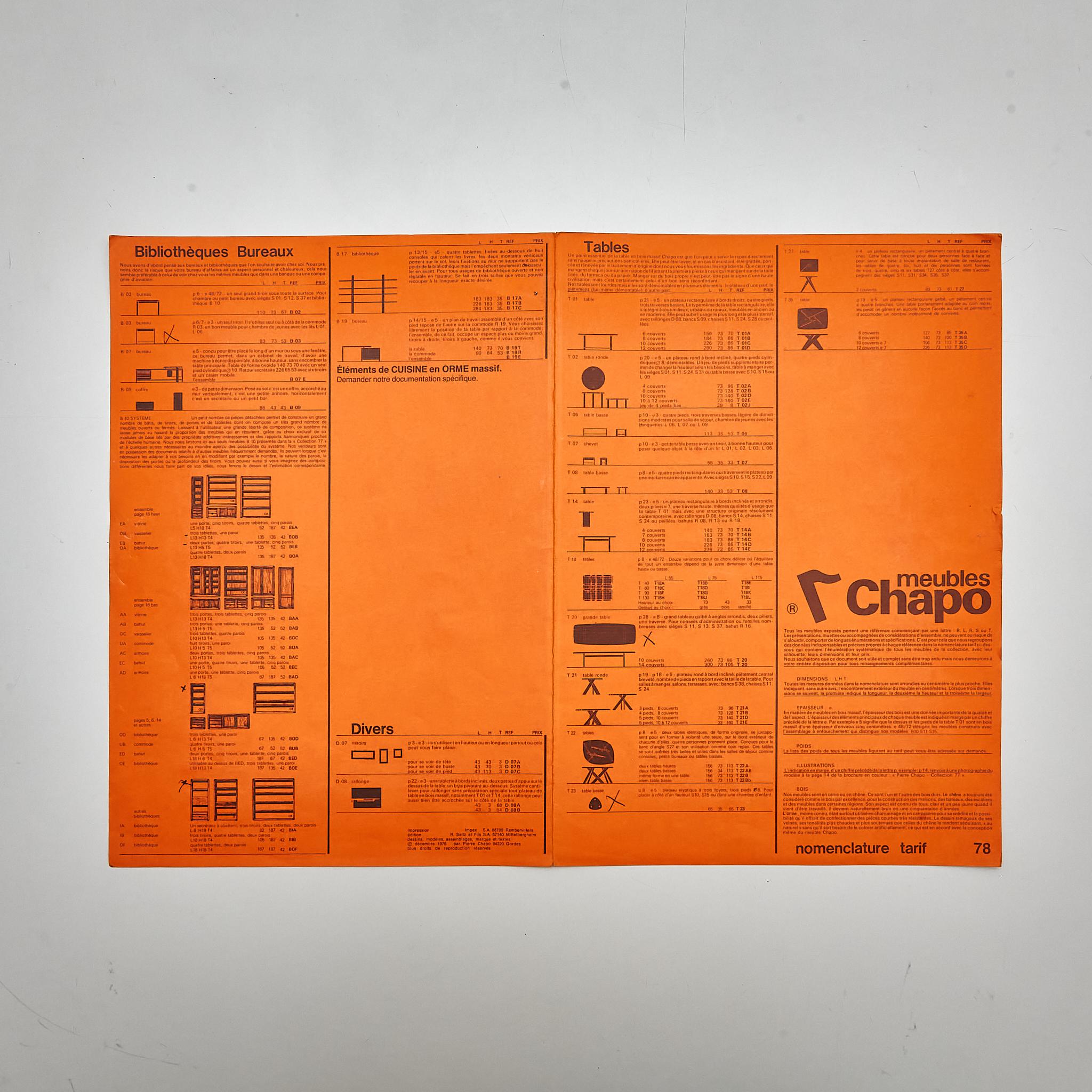 Mid-Century Modern Catalogue de meubles vintage en papier orange Pierre Chapo, vers 1990 en vente
