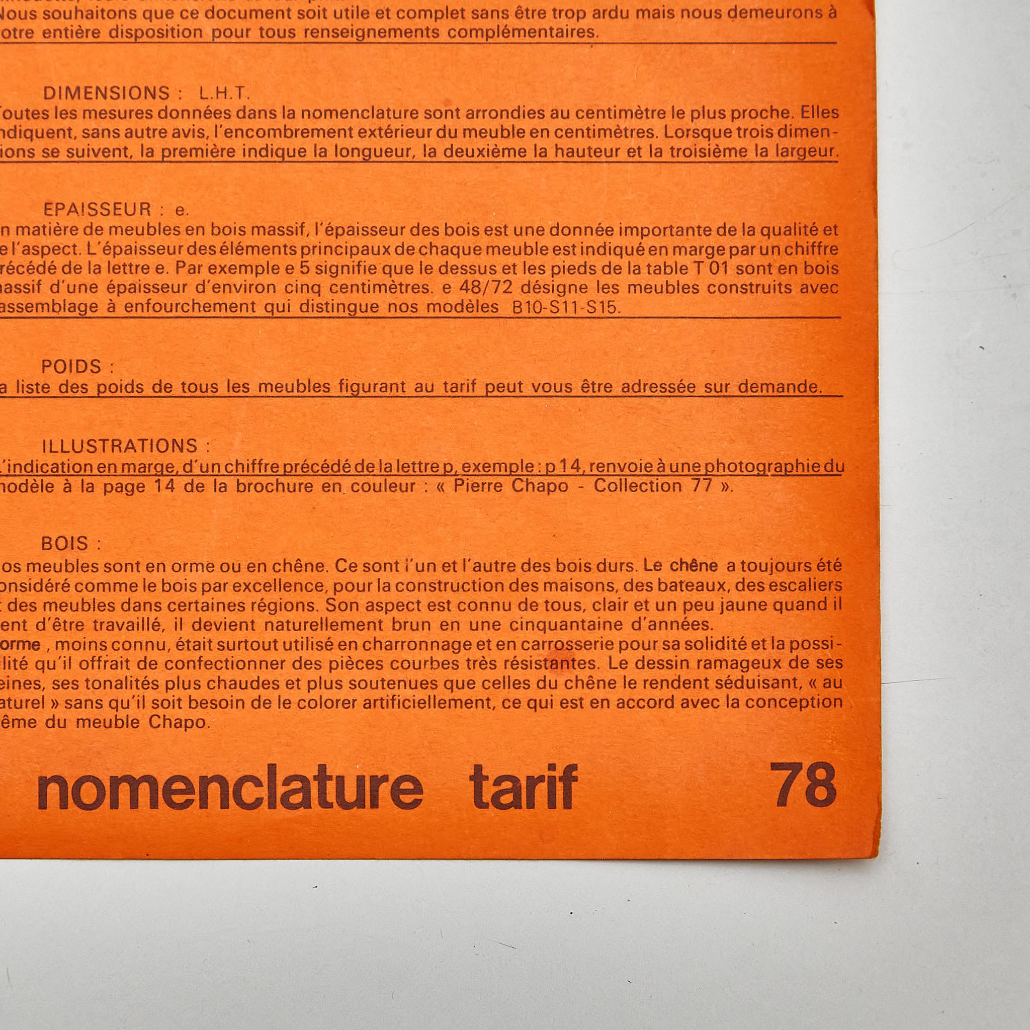 Français Catalogue de meubles vintage en papier orange Pierre Chapo, vers 1990 en vente