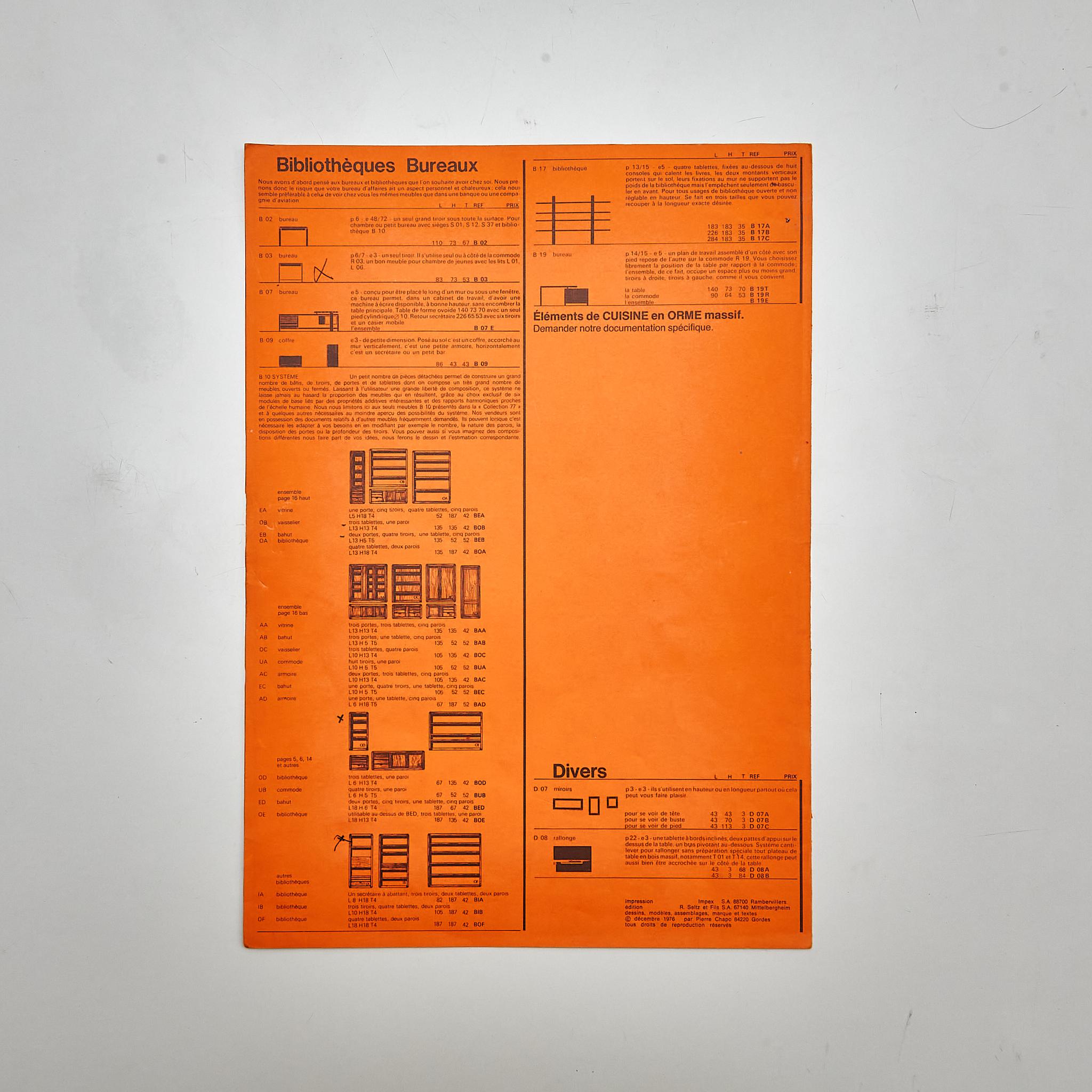 Vintage Pierre Chapo Orange Paper Furniture Catalogue - Circa 1990 In Good Condition For Sale In Barcelona, Barcelona