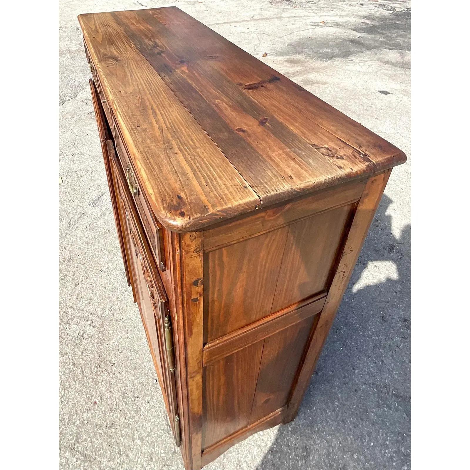 Vintage Pierre Deux Country French Carved Tall Cabinet In Good Condition In West Palm Beach, FL