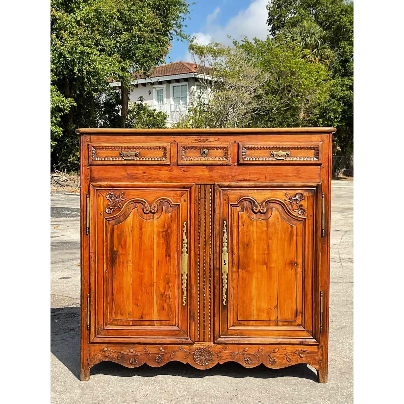 20th Century Vintage Pierre Deux Country French Carved Tall Cabinet