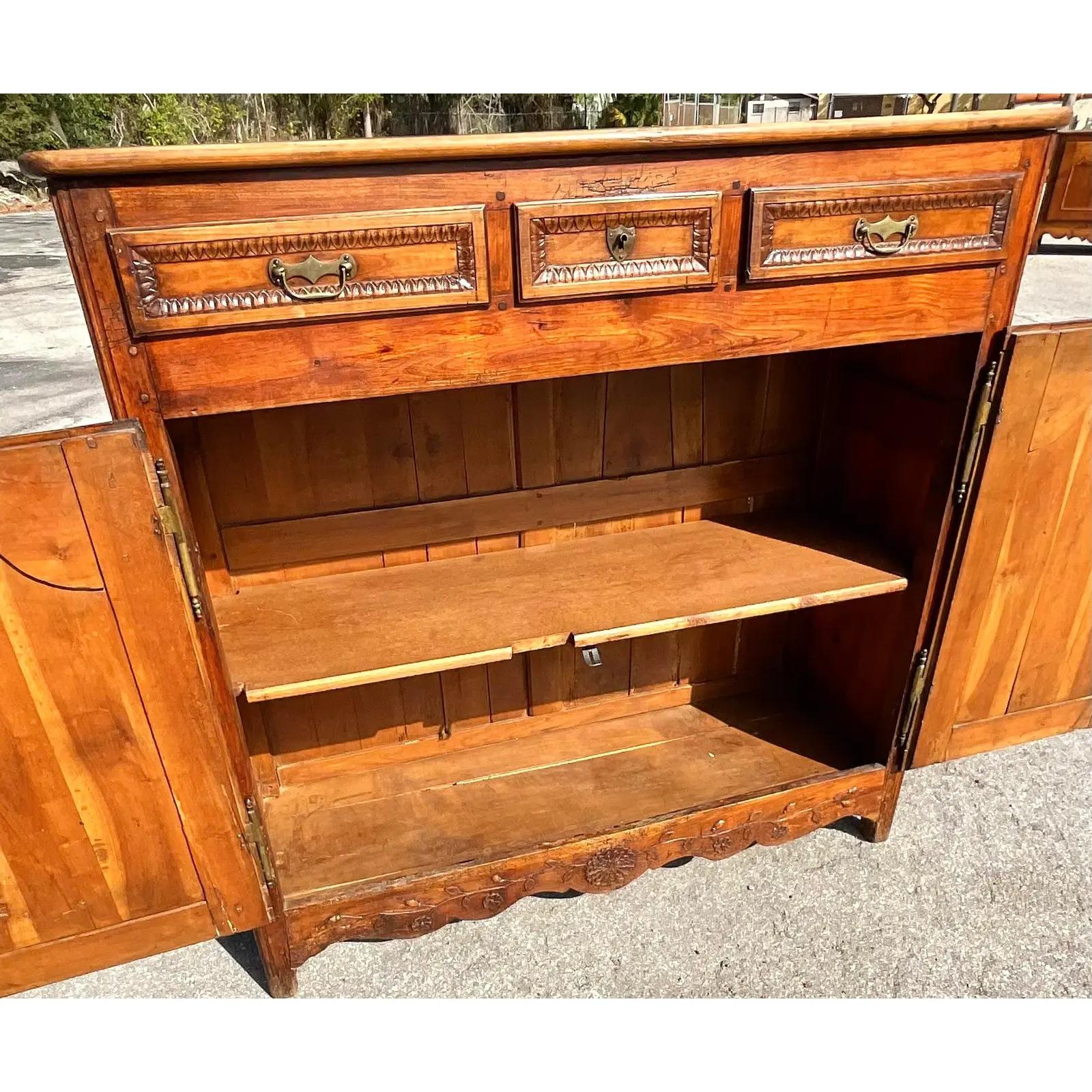 Wood Vintage Pierre Deux Country French Carved Tall Cabinet