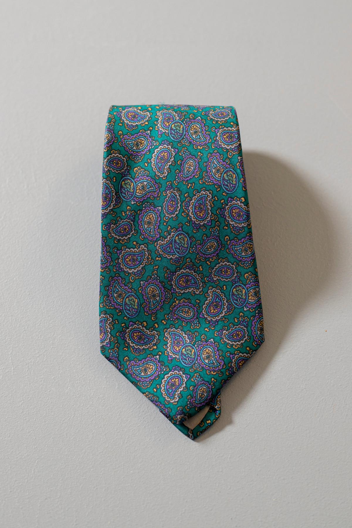 Bleu Pierre Lorrain - Cravate vintage 100 % soie avec motifs cachemire en vente