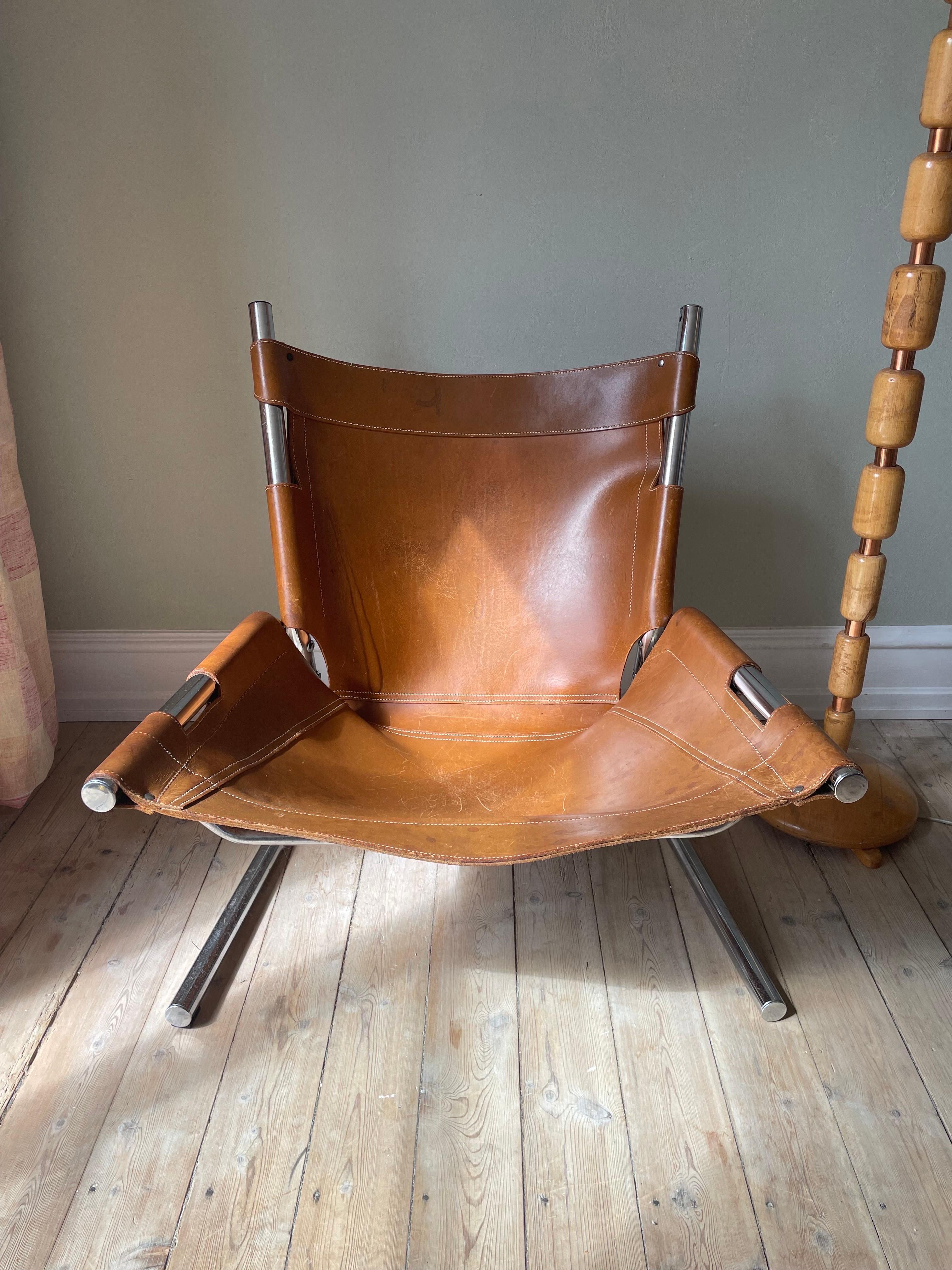 Vintage Pierre Paulin Style Leather Steel Tubular Lounge Sling Chair, 1960s For Sale 8