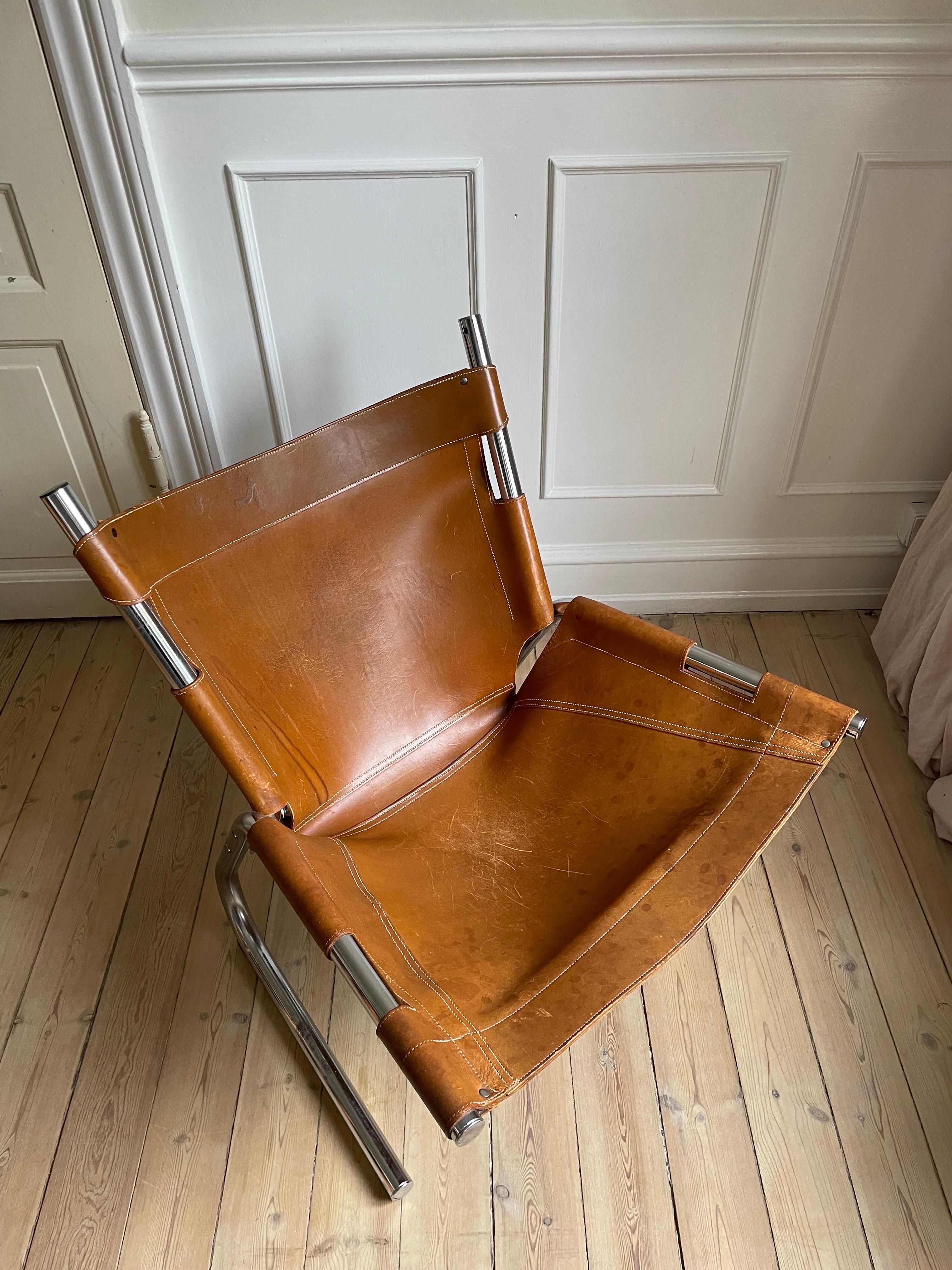 Vintage Pierre Paulin Style Leather Steel Tubular Lounge Sling Chair, 1960s For Sale 9