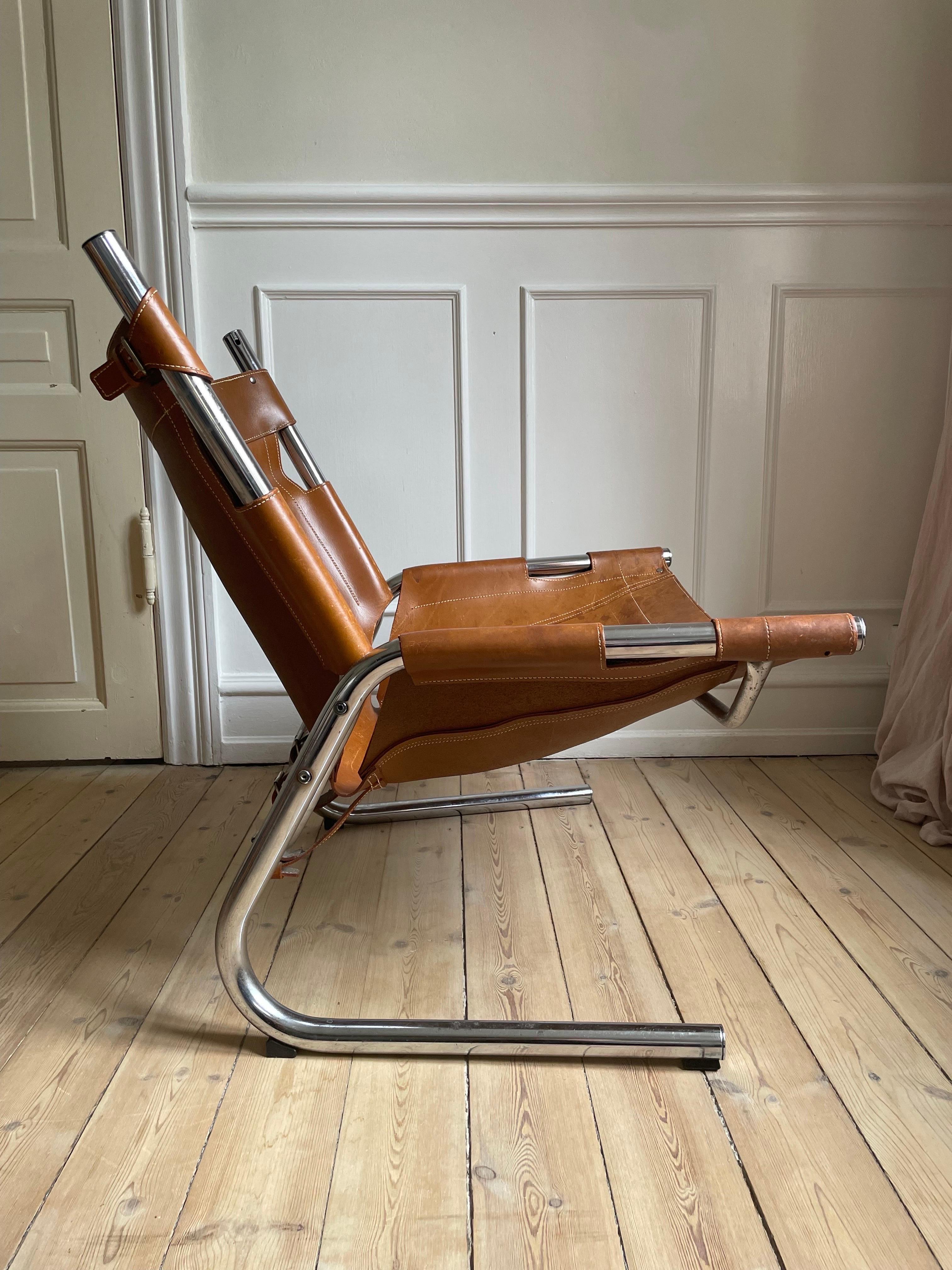 Vintage Pierre Paulin Style Leather Steel Tubular Lounge Sling Chair, 1960s For Sale 11