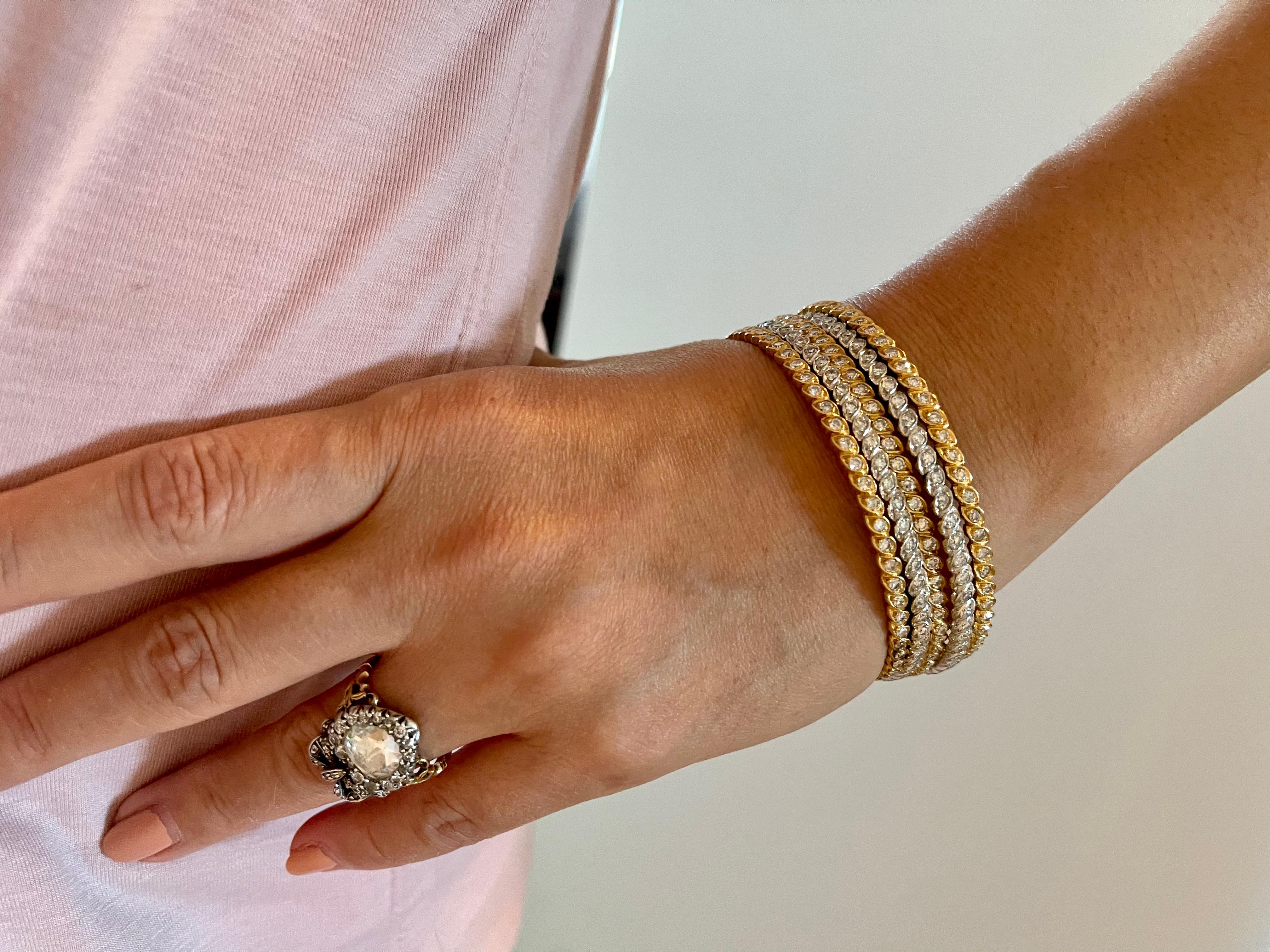 Pierre Sterle - Bracelet jonc vintage bicolore en or 18 carats et diamants Bon état - En vente à New York, NY