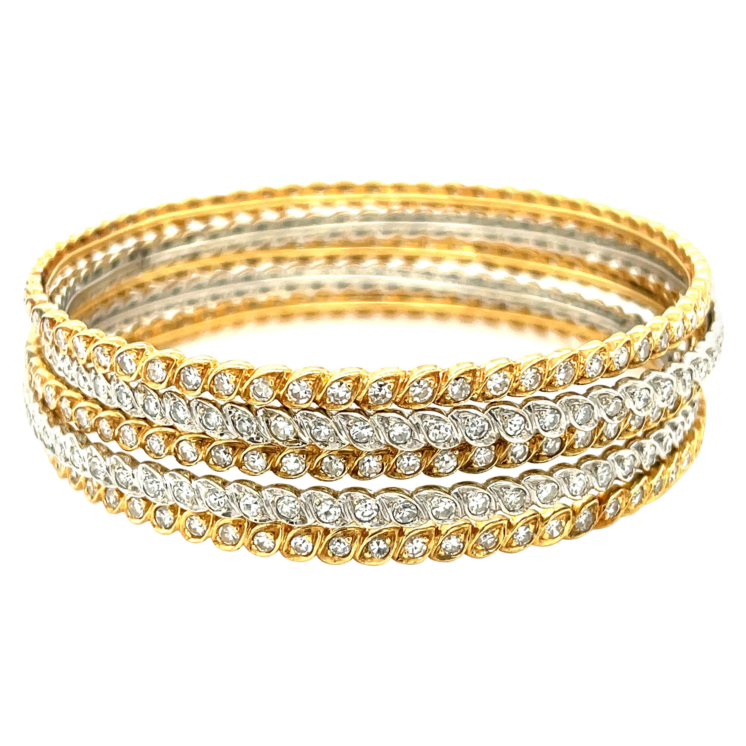 Pierre Sterle - Bracelet jonc vintage bicolore en or 18 carats et diamants en vente